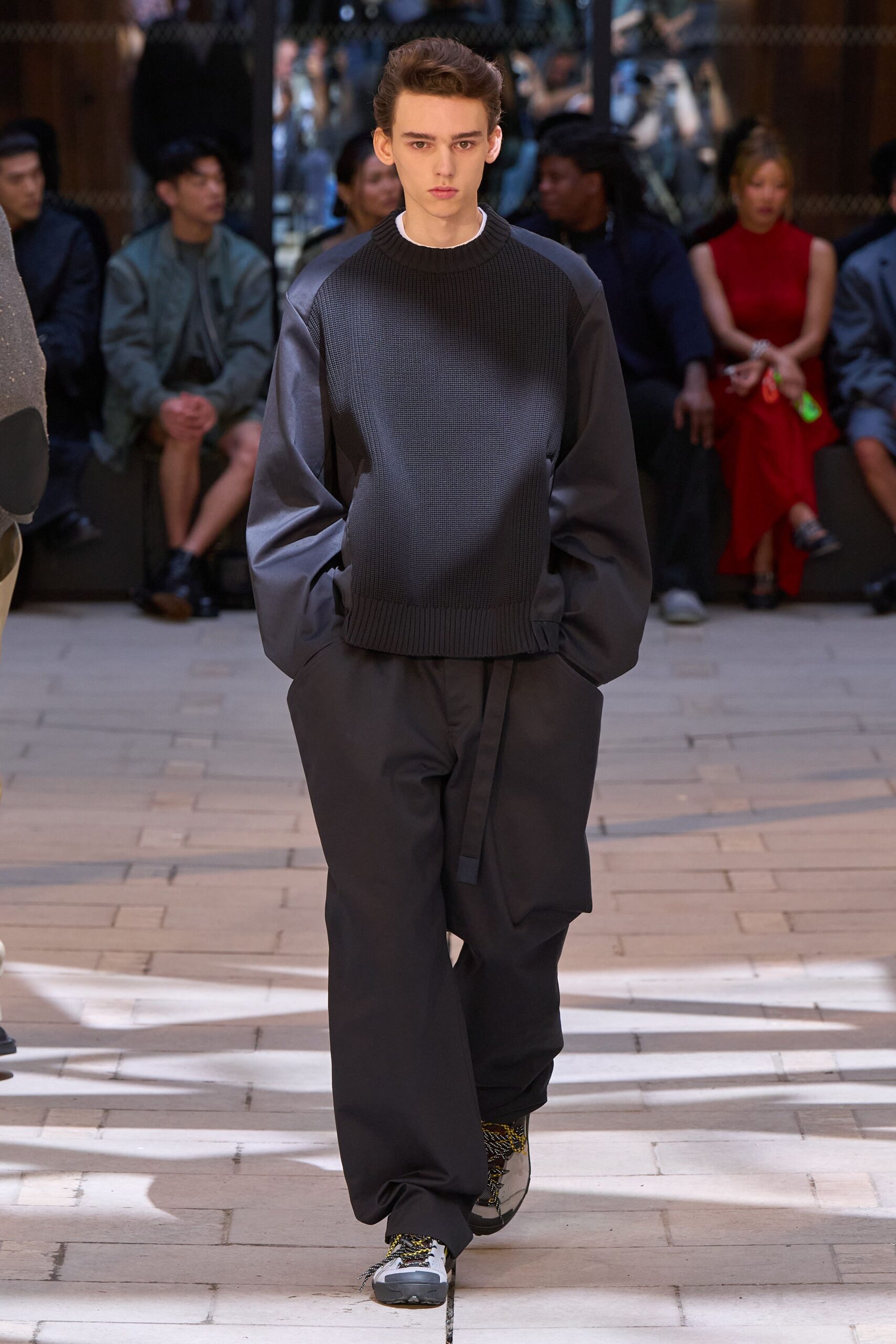 black cotton long-sleeve collared oversized textured top