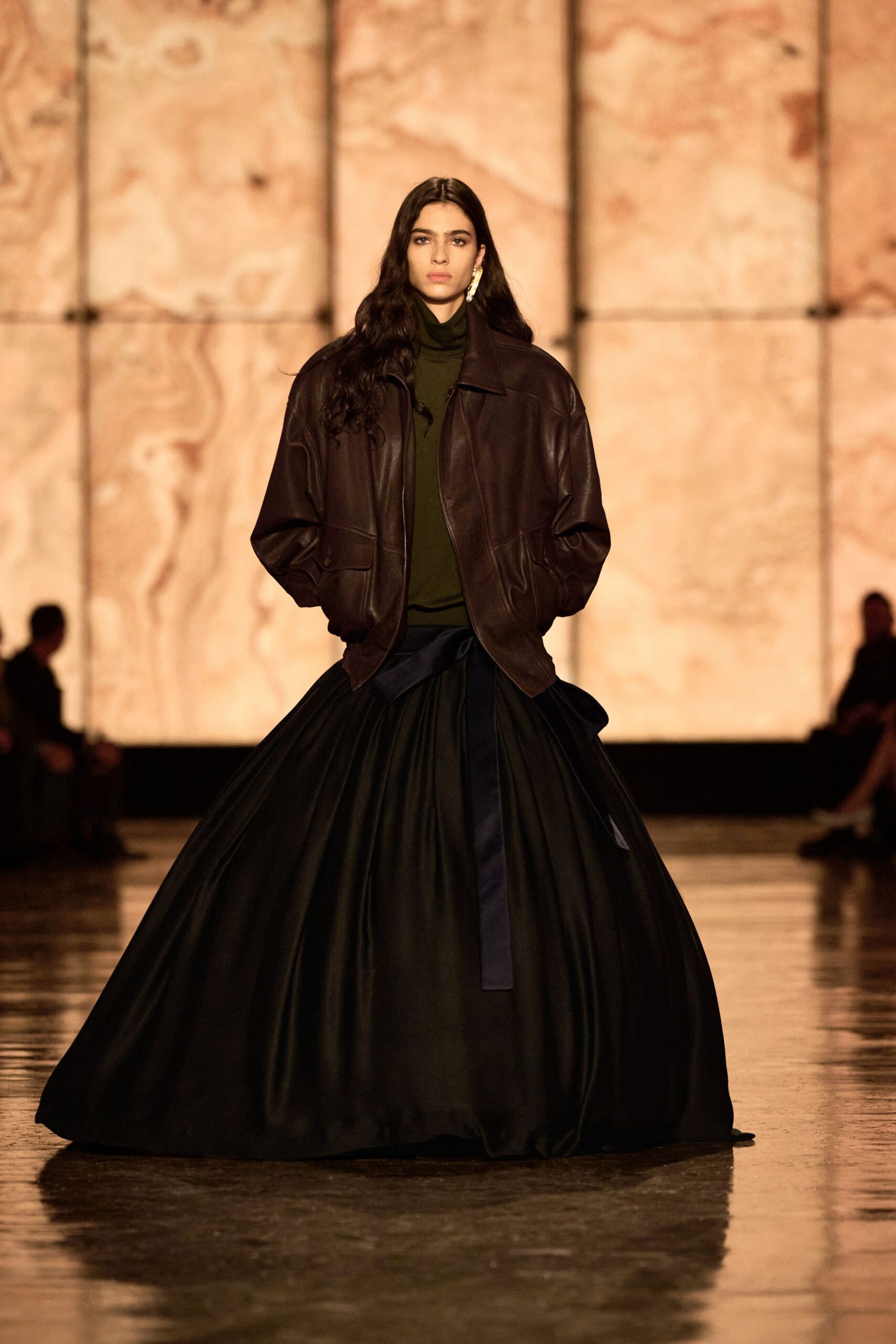 black silk fitted tiered maxi skirt