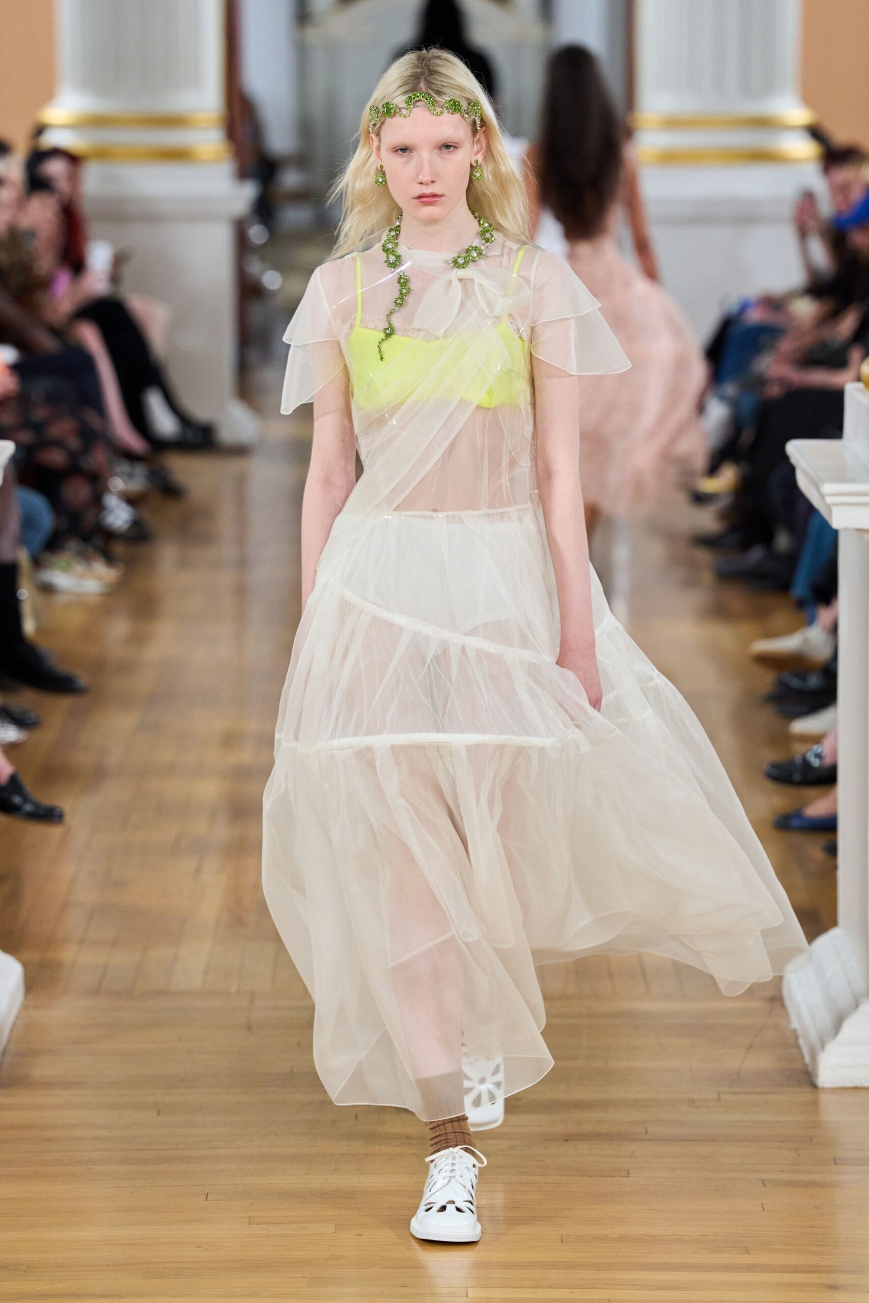 white tulle sleeveless v-neck relaxed layered sheer dress