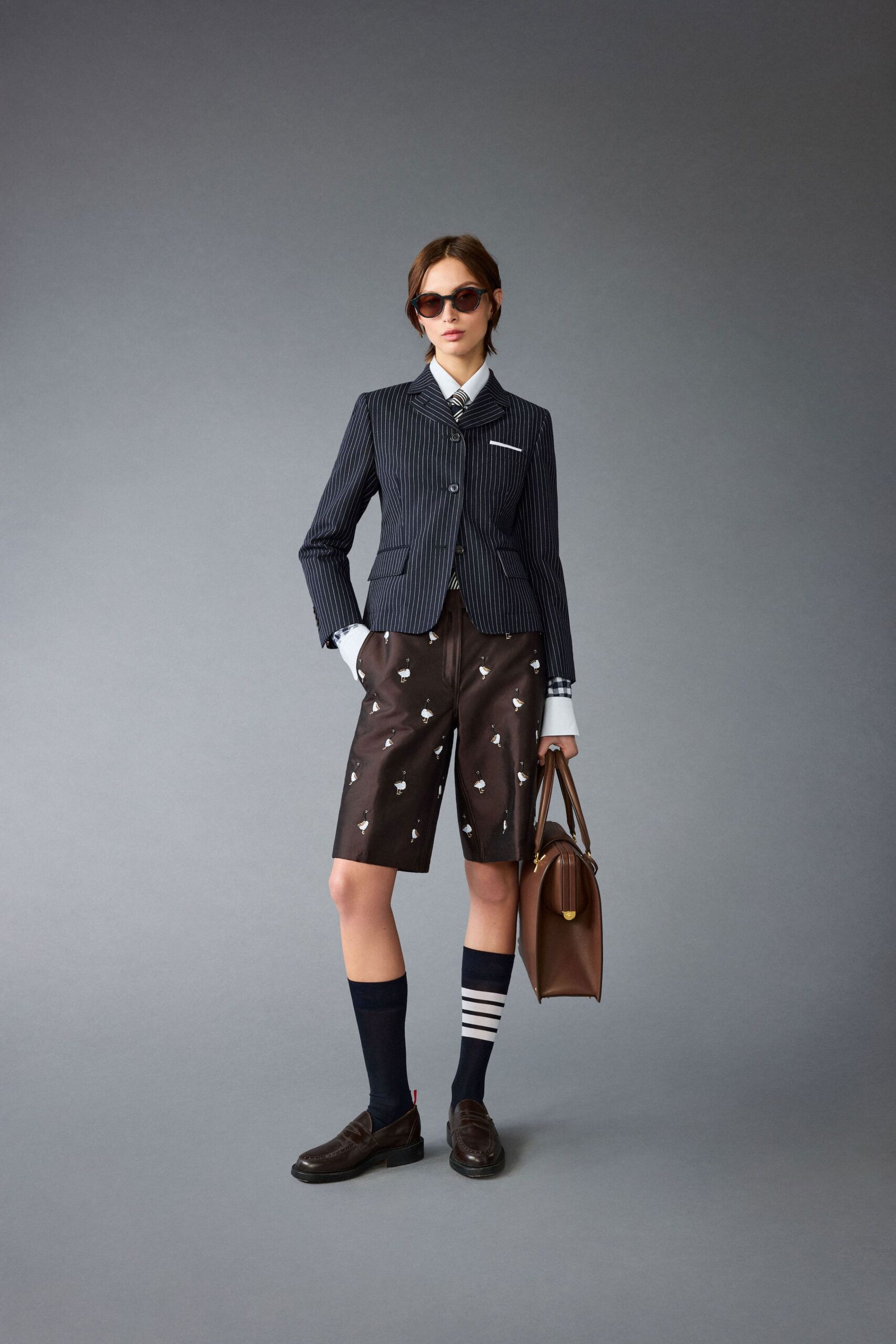 brown cotton relaxed embroidered short shorts
