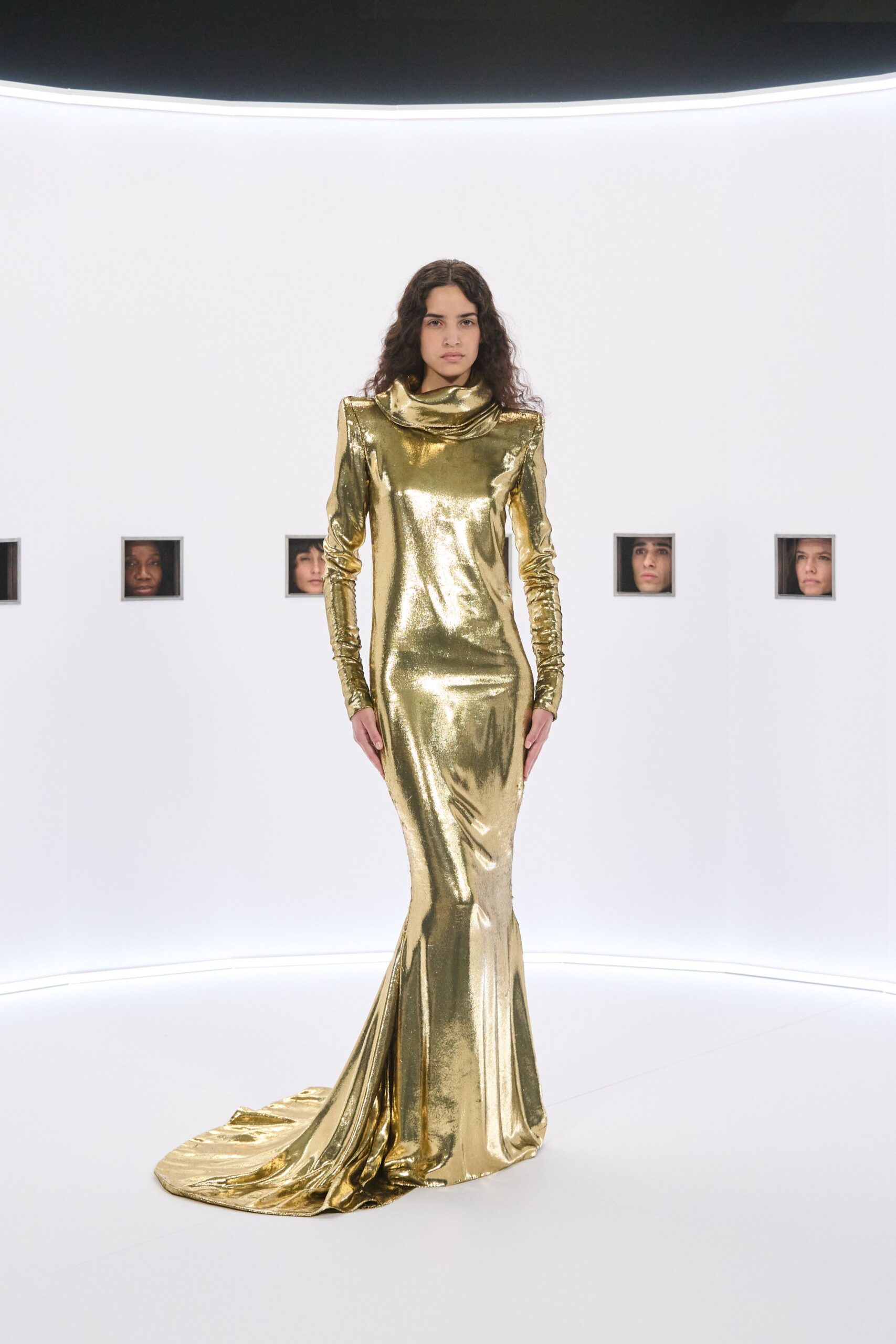 gold metallic long-sleeve gown