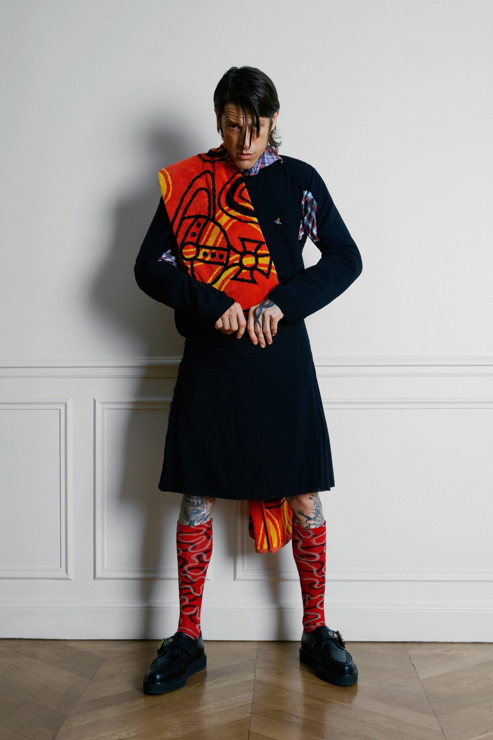 red cotton printed scarf