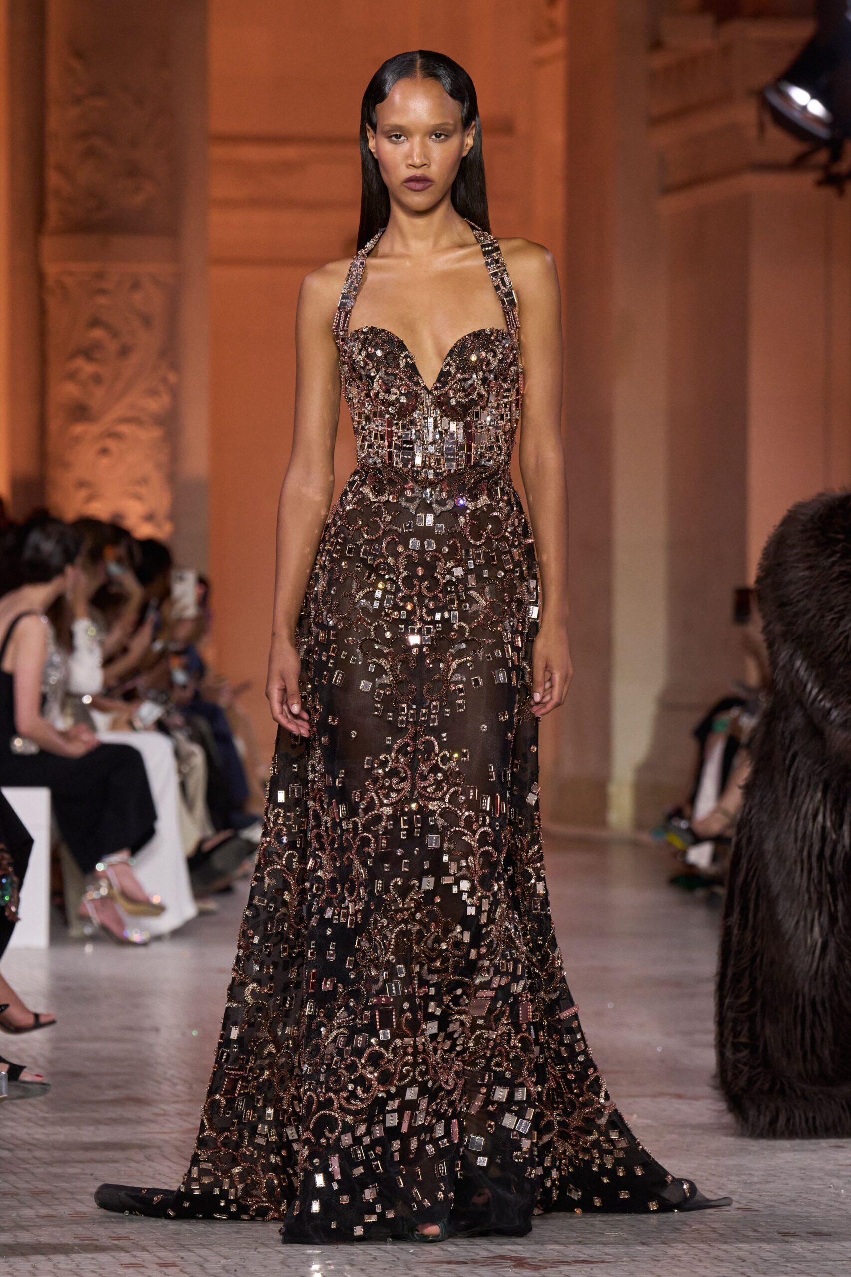black and gold sequin gown