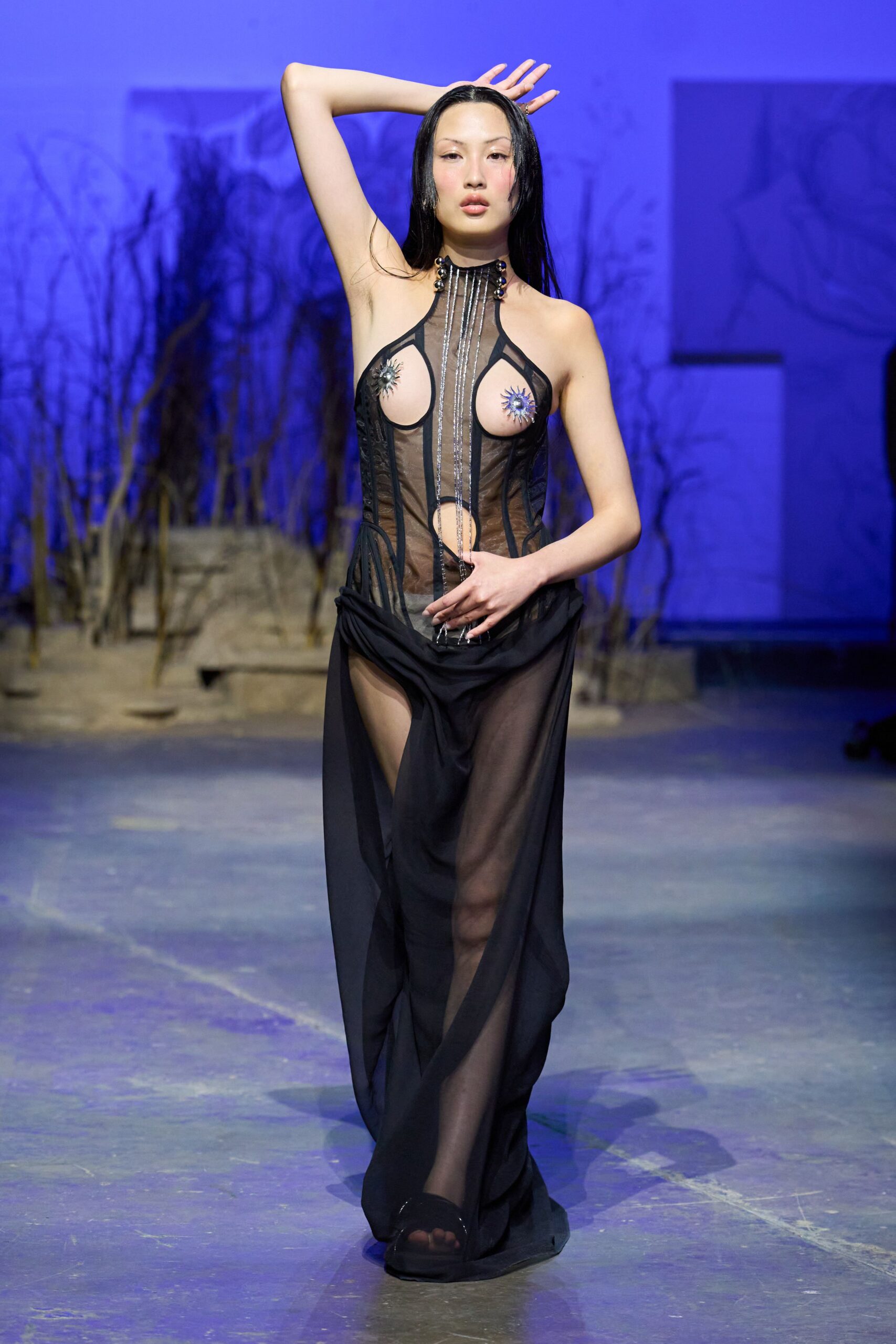 black sheer cutout gown