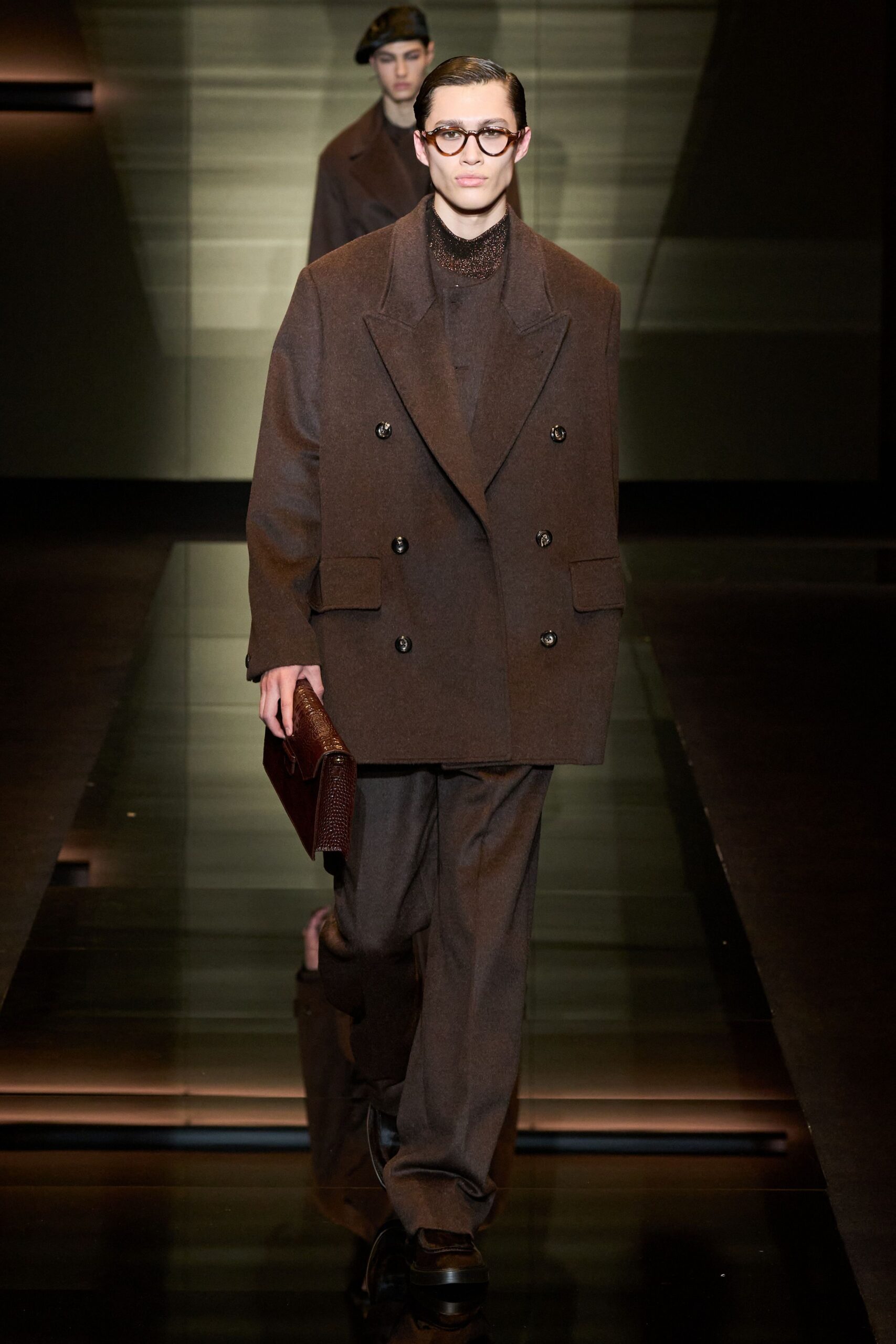 brown wool long-sleeve collared structured blazer
