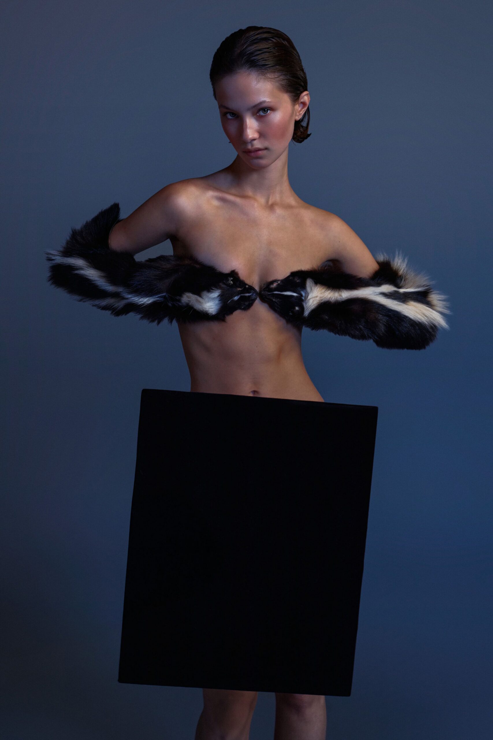 black fur top and skirt