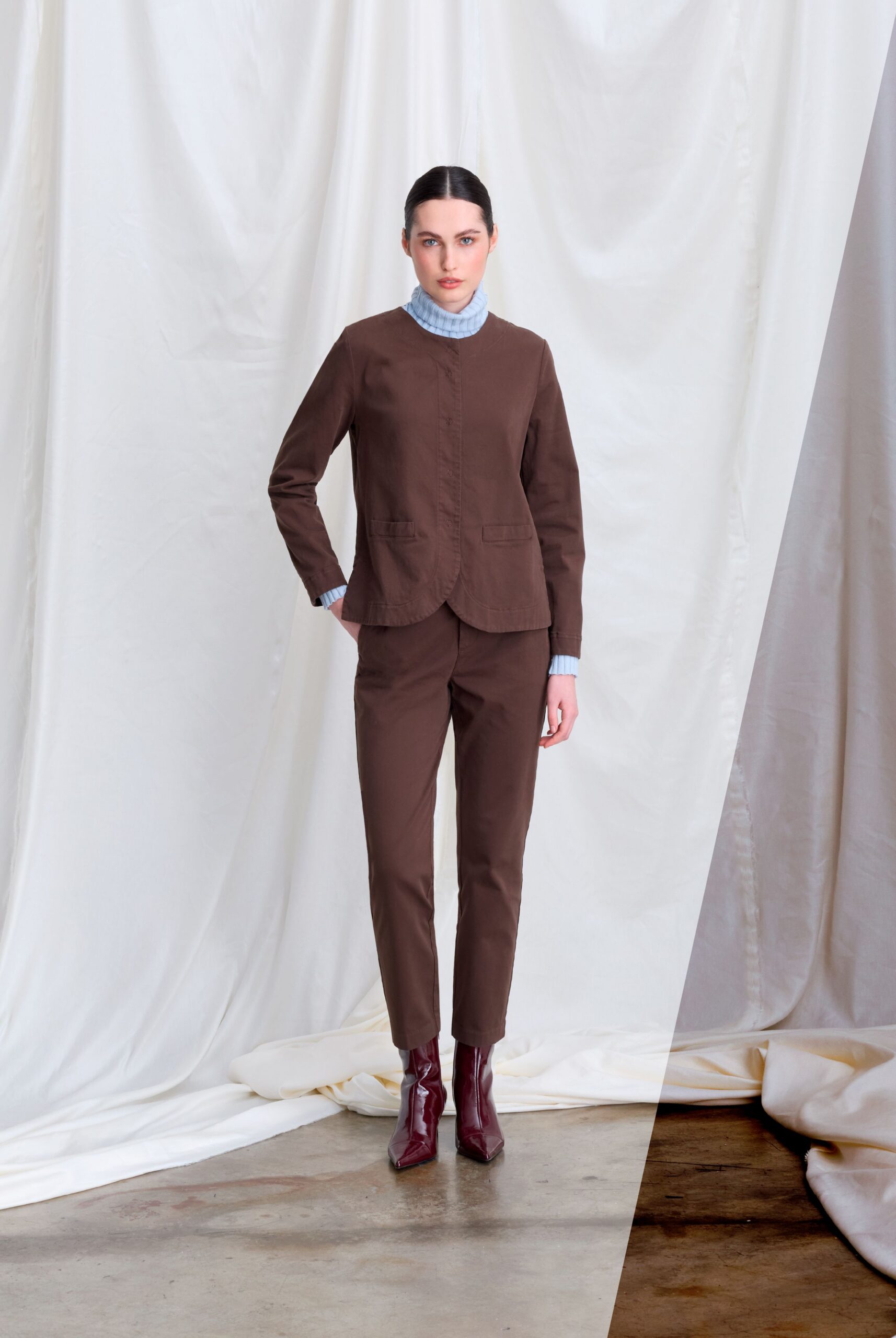 brown tailored blazer with pants