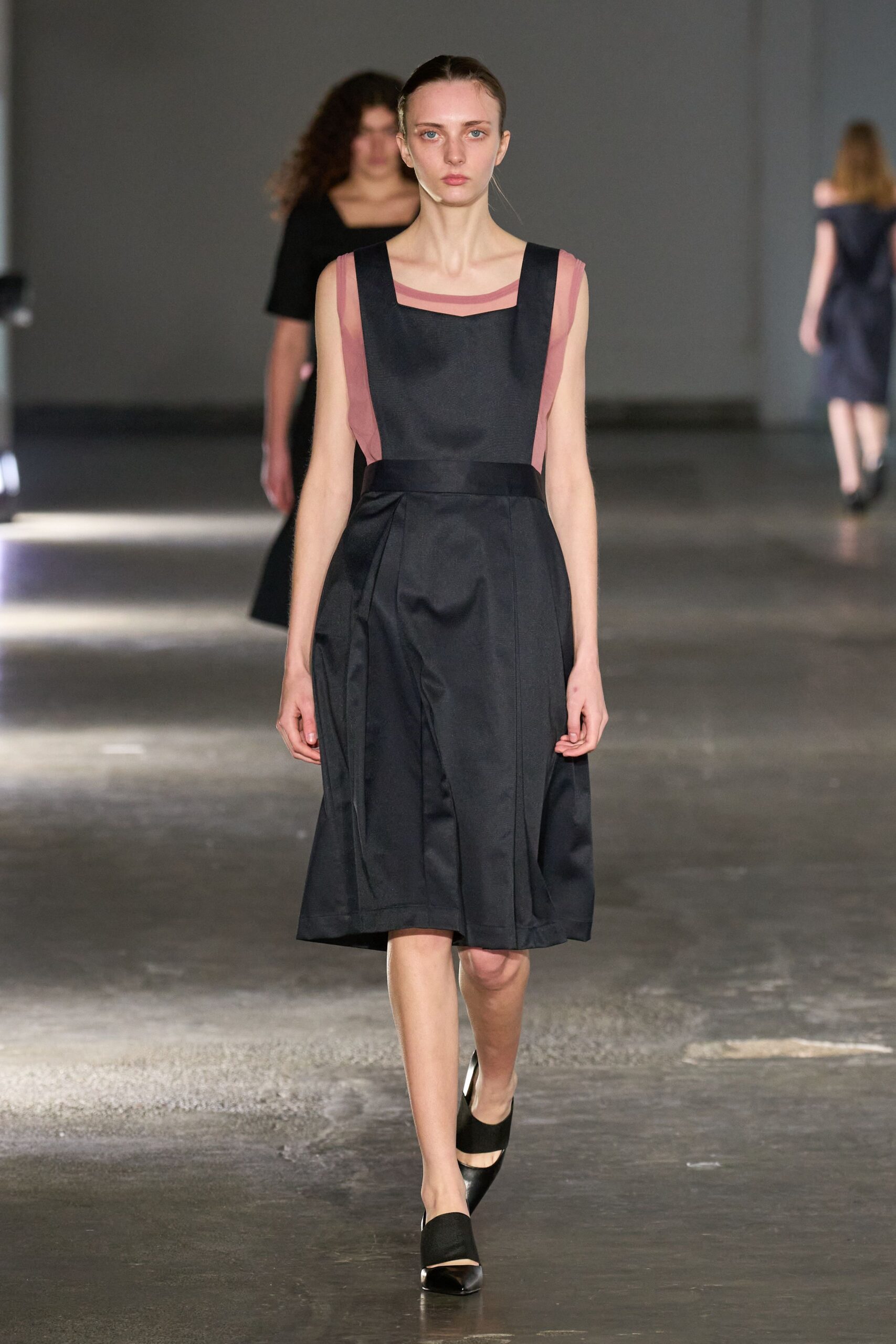 black midi dress with pink details