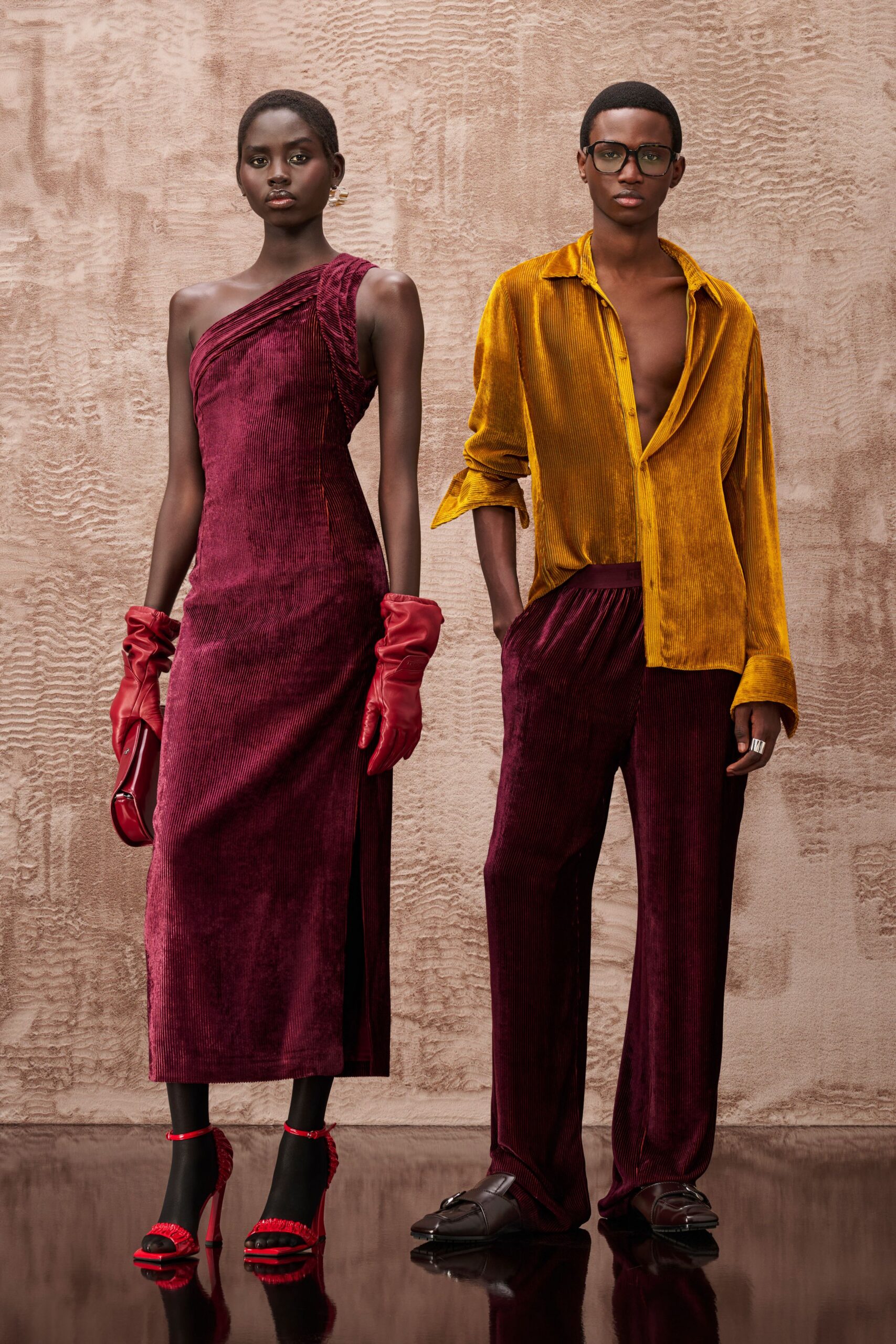 gold velvet long-sleeve collared relaxed shirt