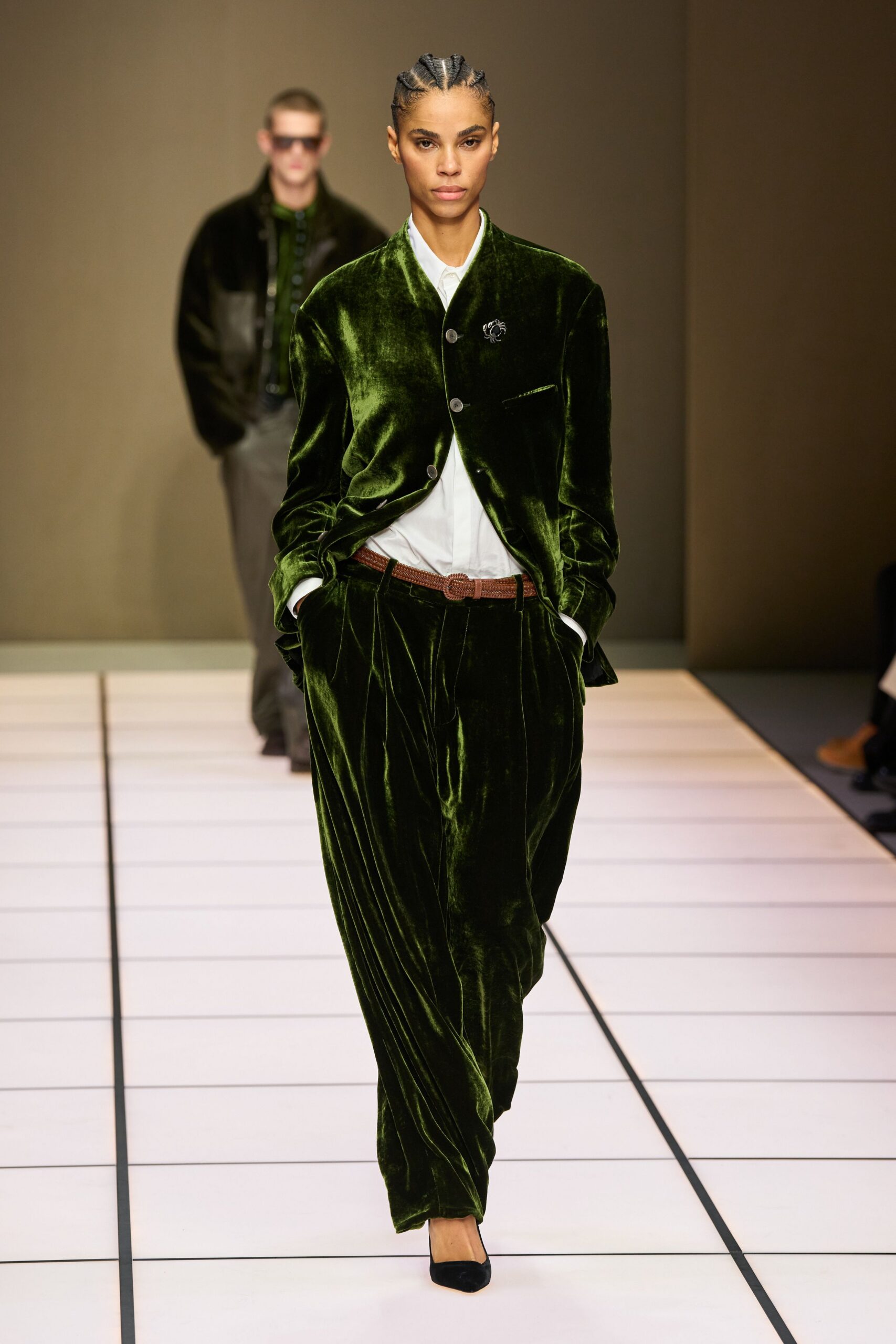 green velvet tailored blazer and pants