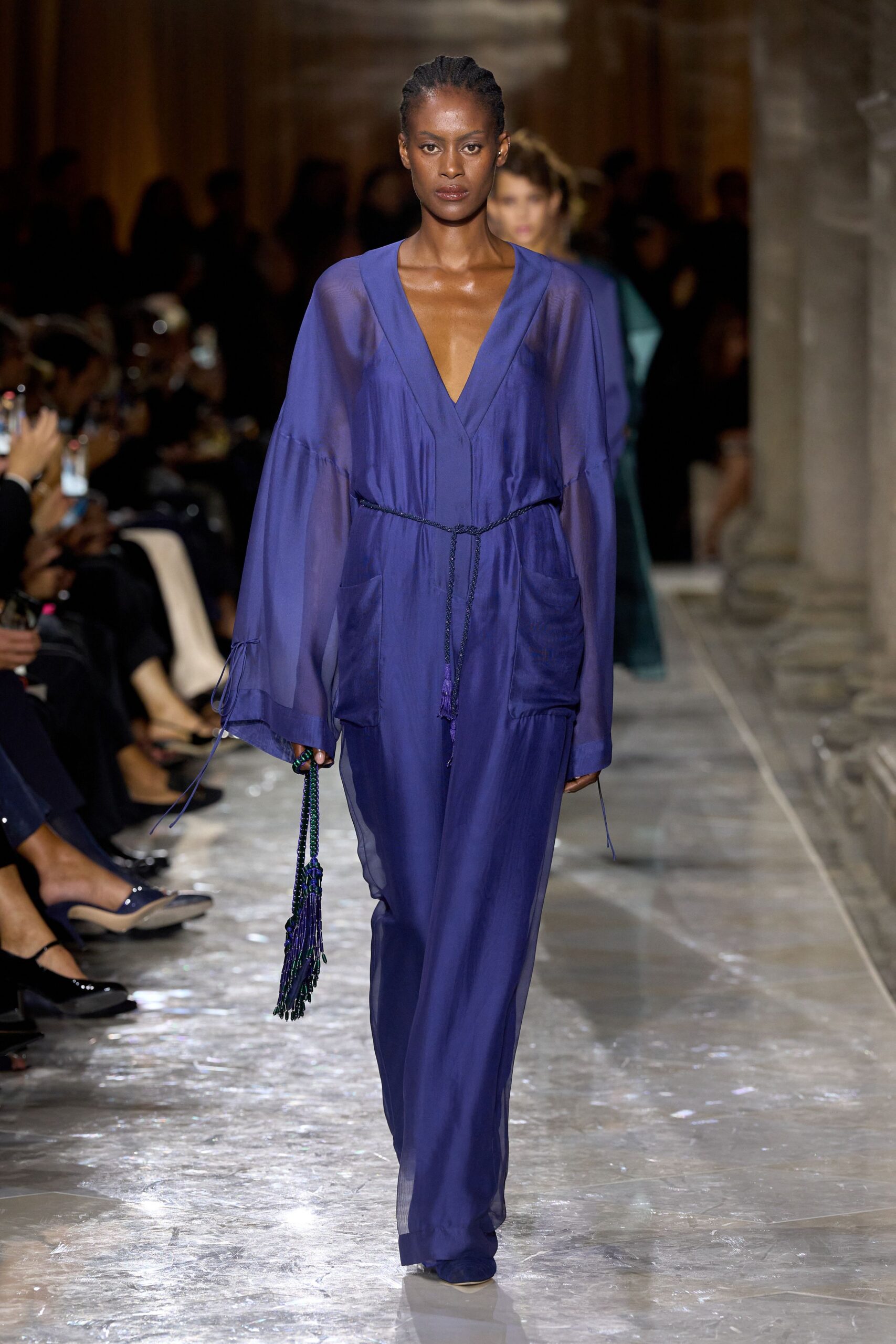 blue silk relaxed jumpsuit