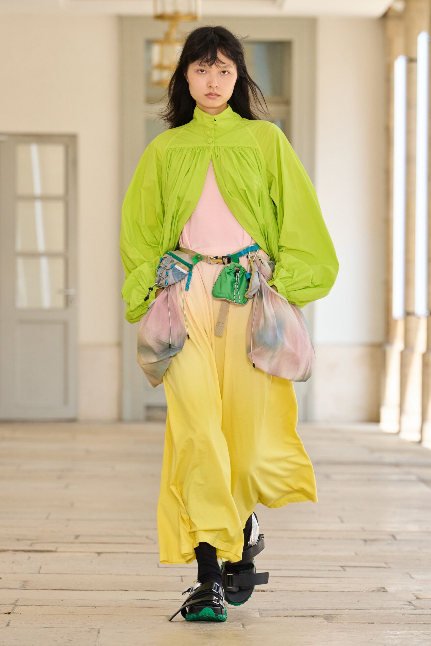 green top pink tank yellow skirt