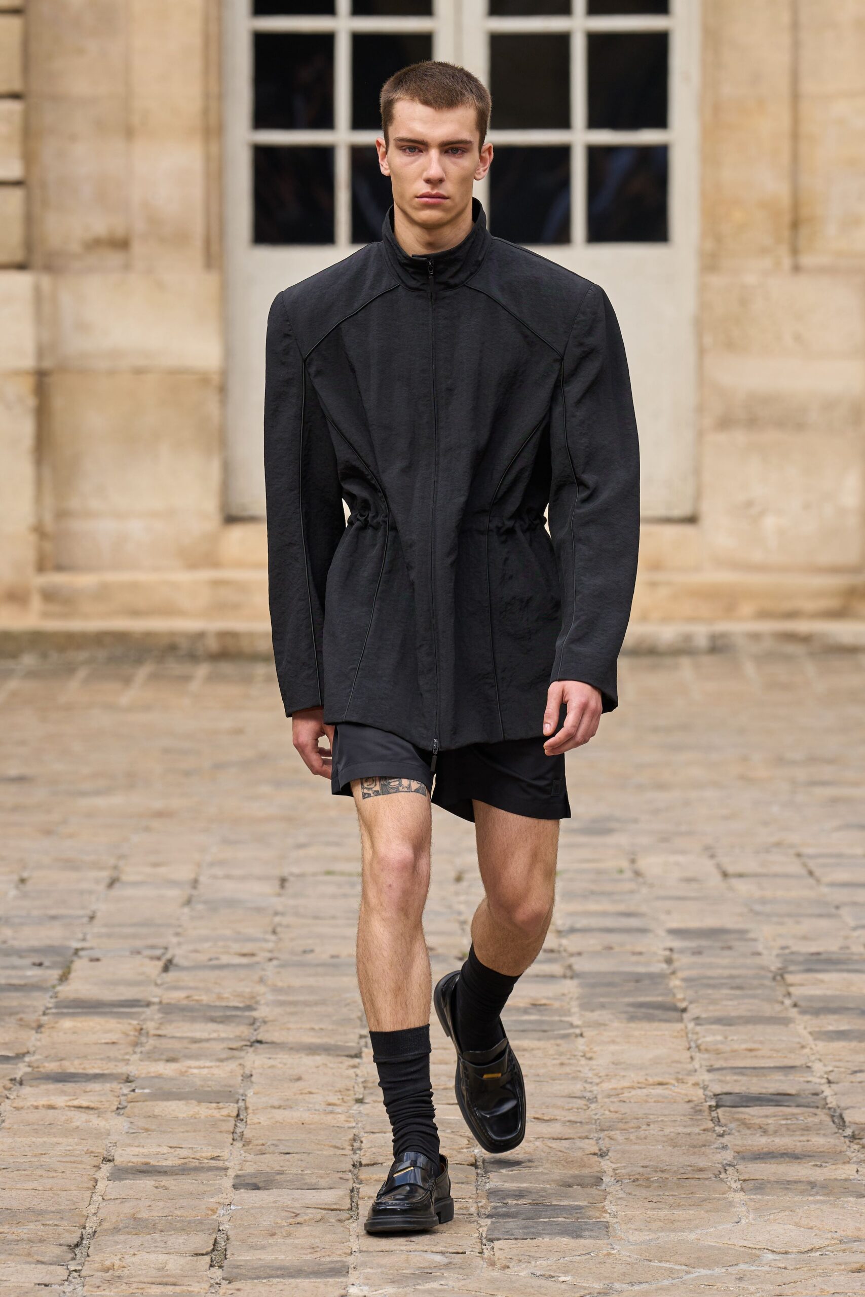 black relaxed jacket with shorts