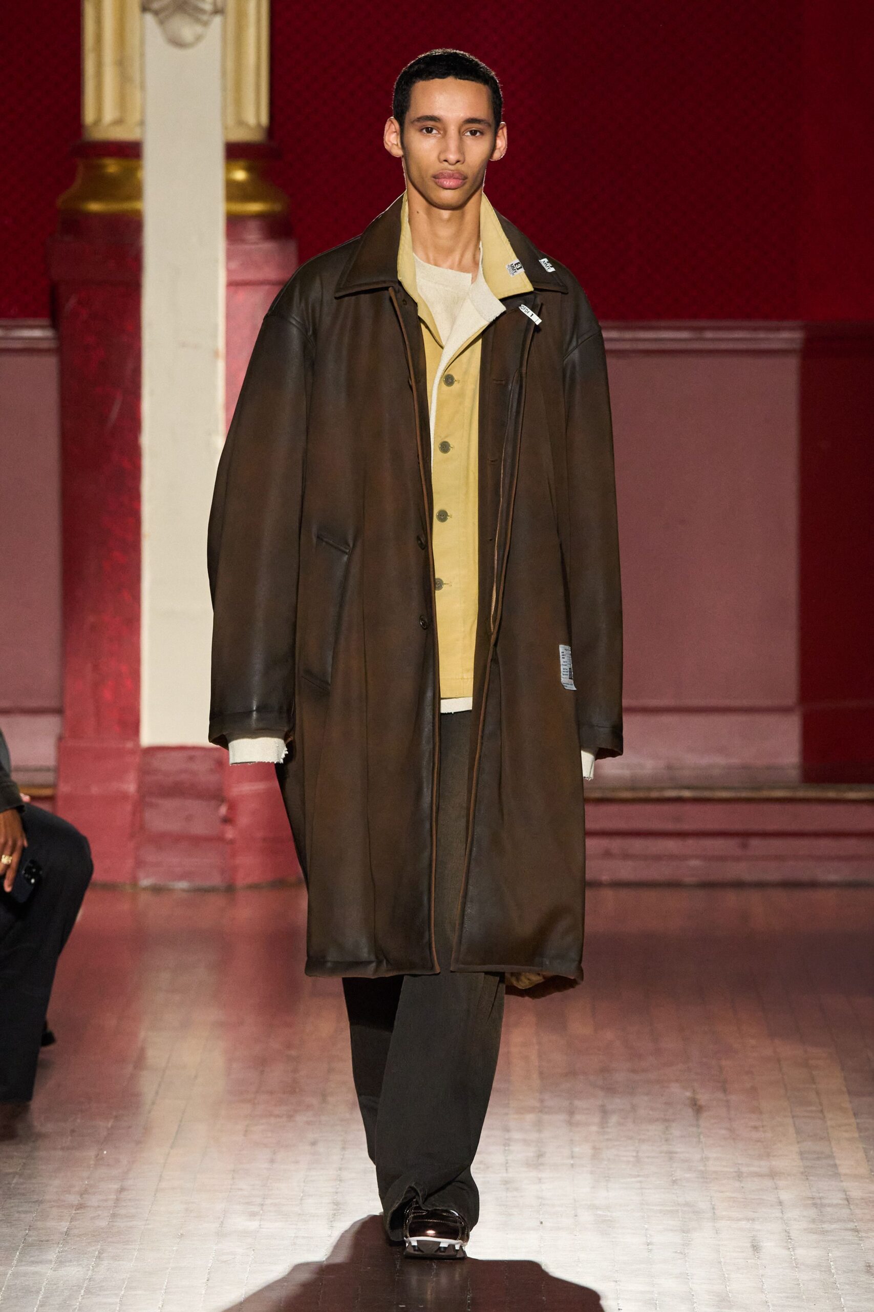 brown leather oversized coat