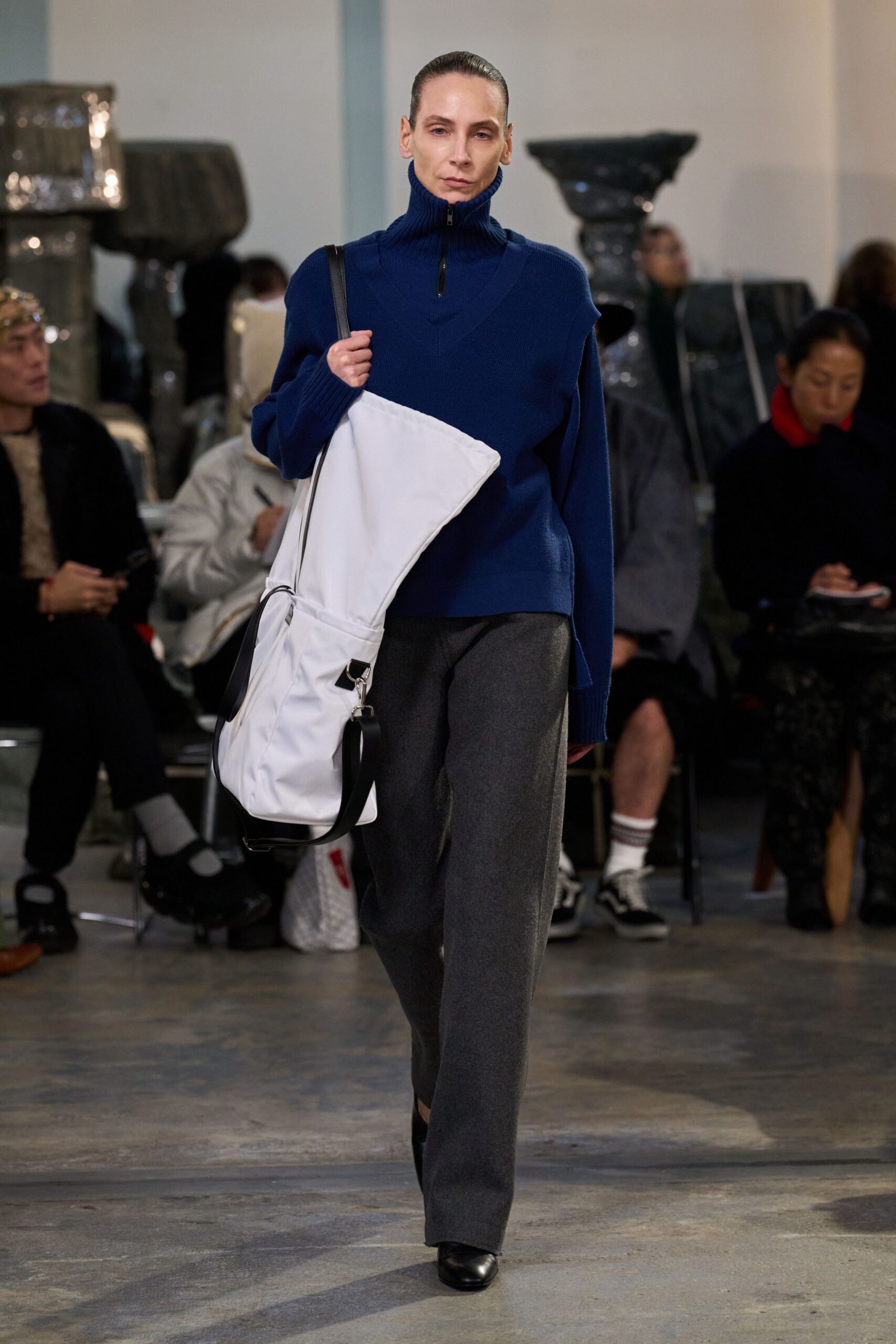 blue cotton long-sleeve high-neck oversized sweater