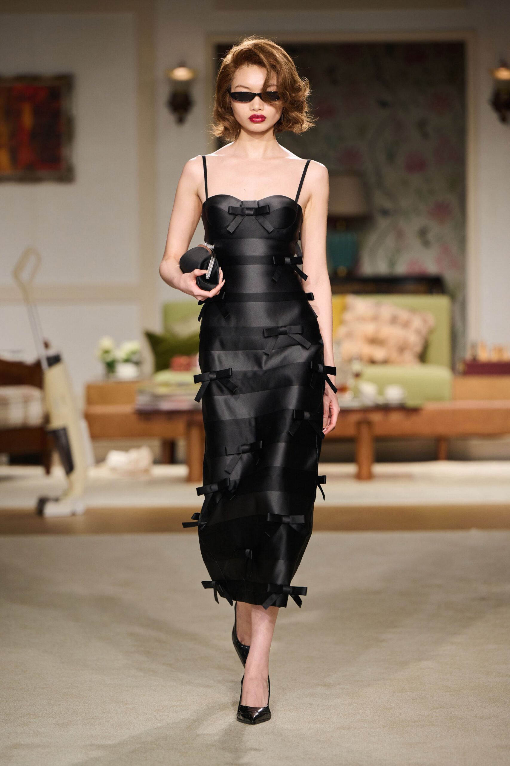 black silk fitted midi dress
