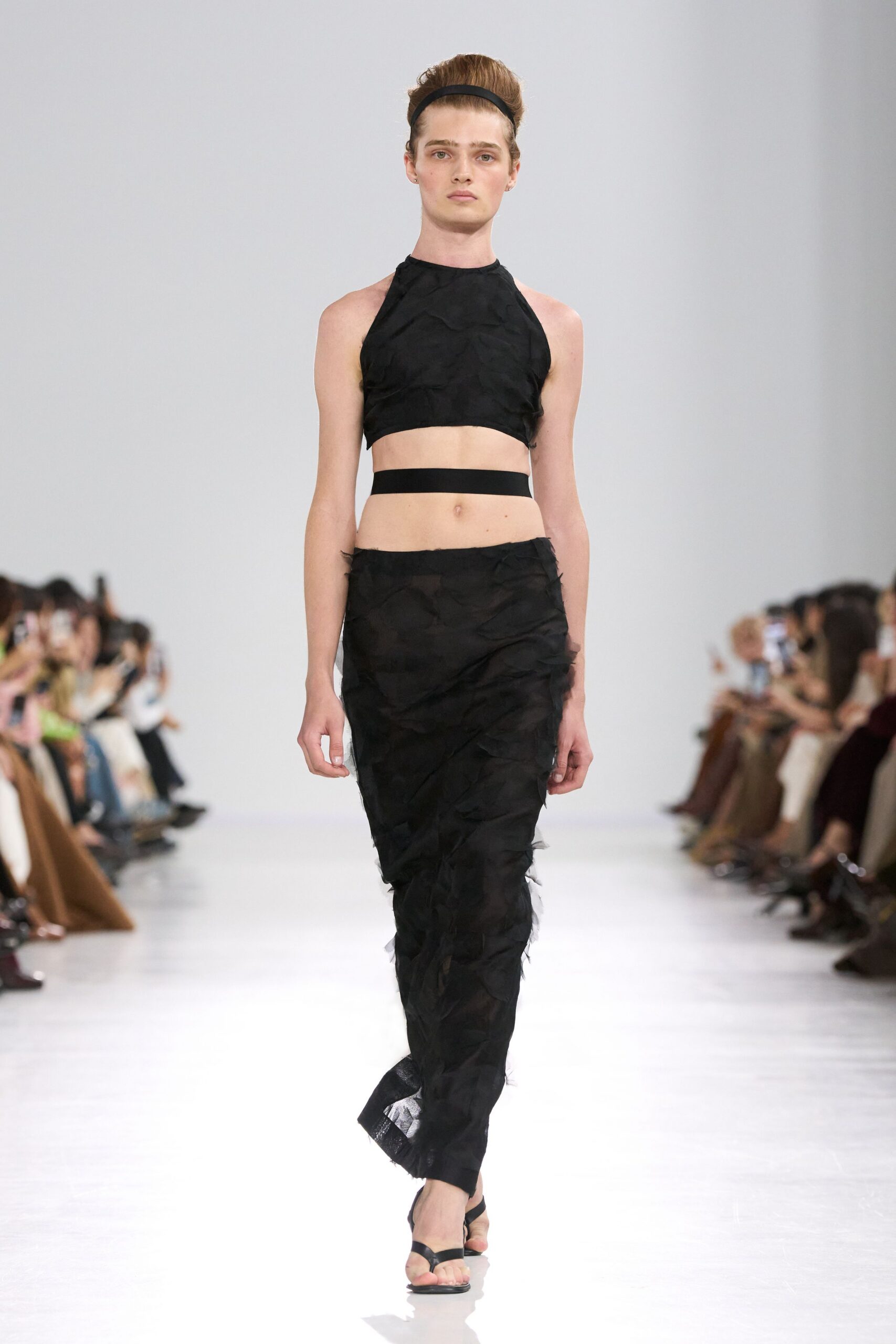 black silk layered top and skirt