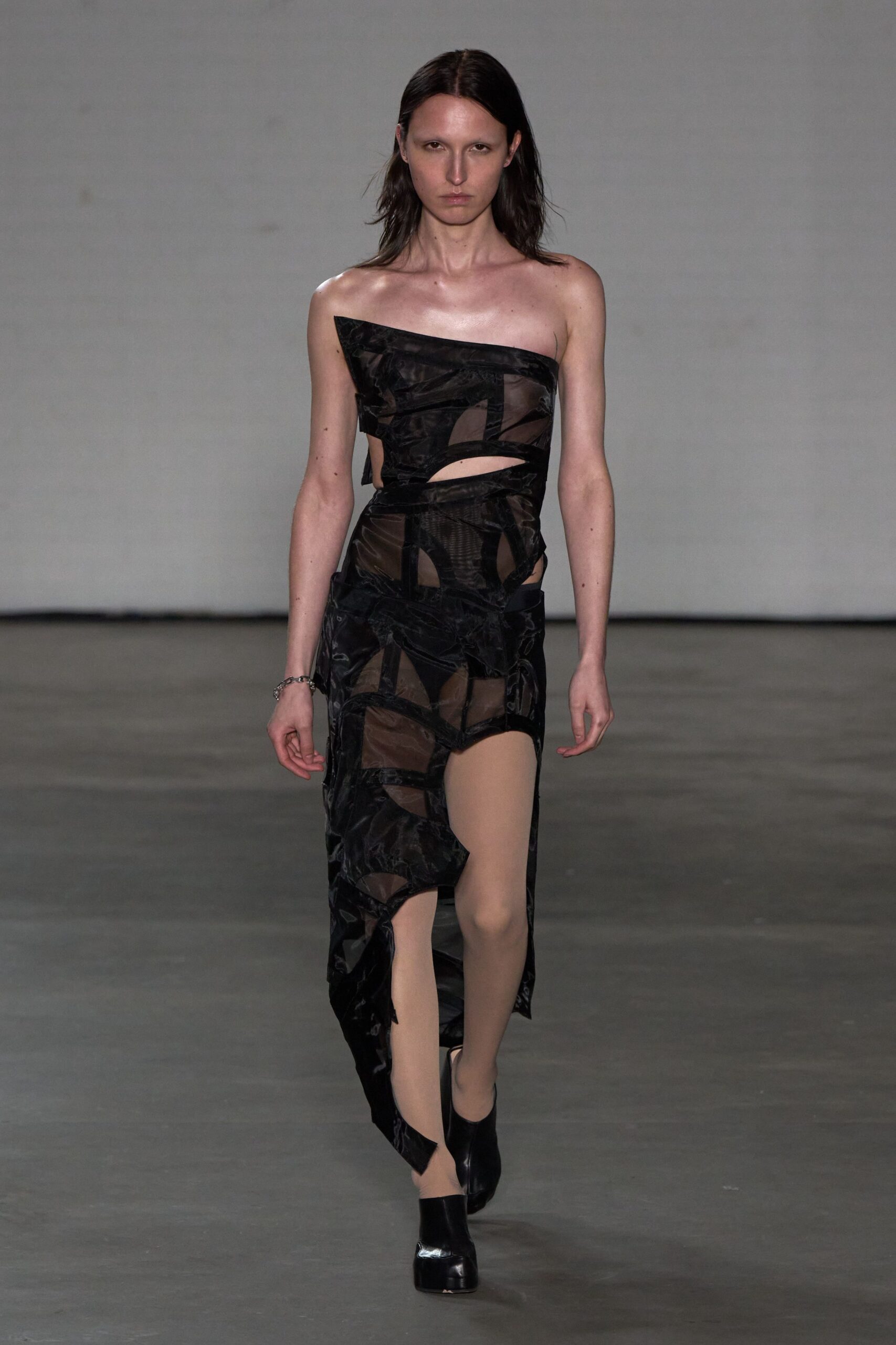 black silk sleeveless off-shoulder fitted draped dress