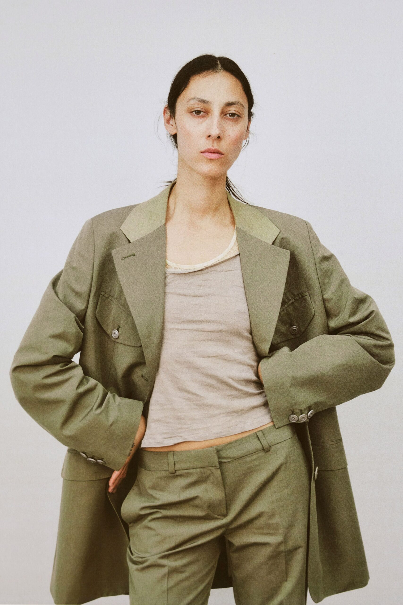 oversized green blazer with fitted top