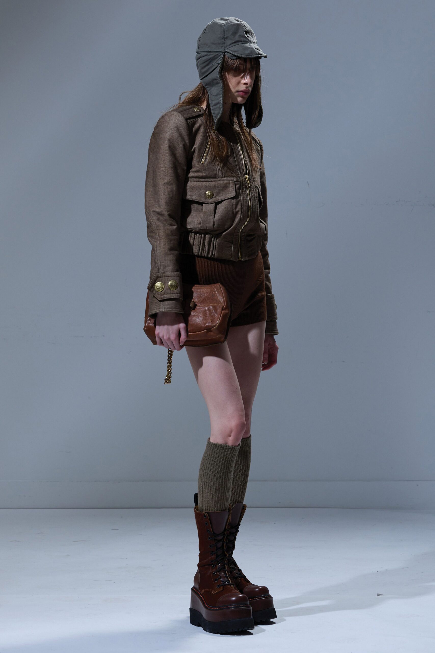 brown fitted jacket with shorts