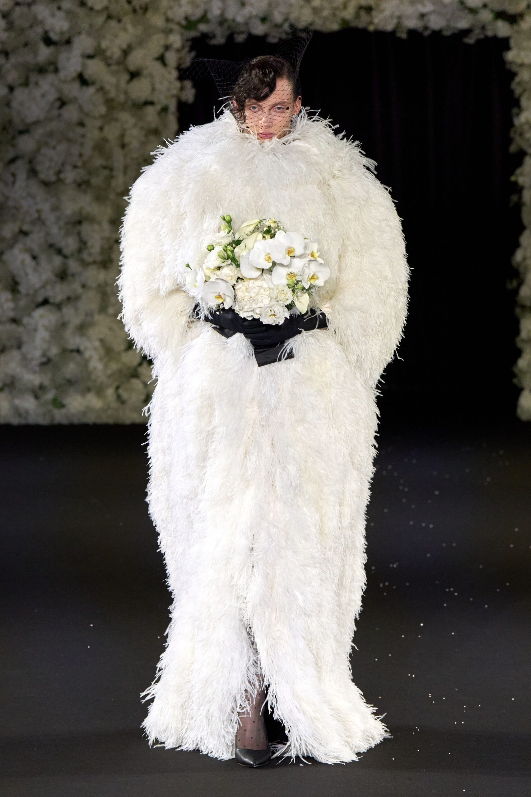 white fur oversized fringed maxi coat