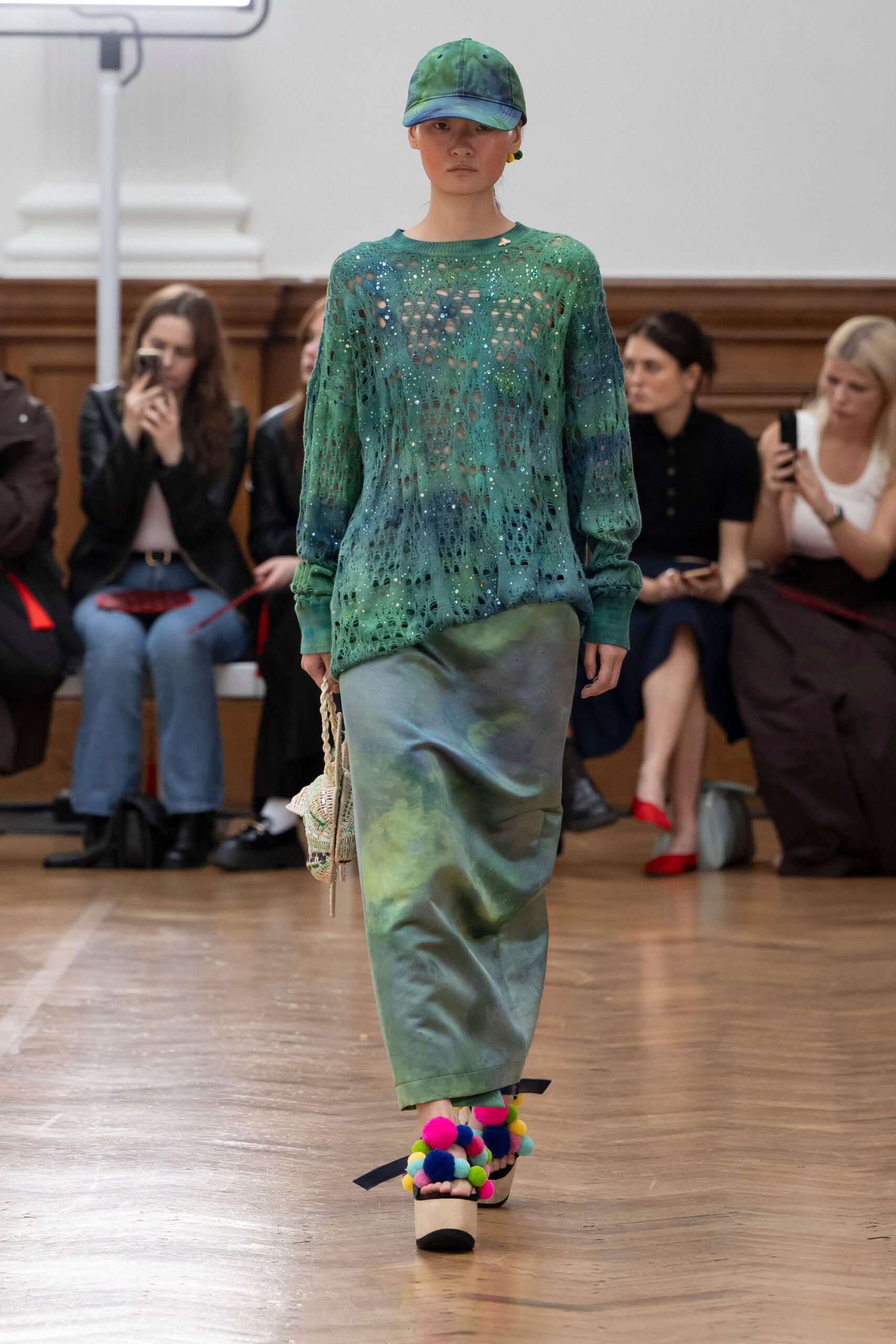 green cotton fitted straight-leg maxi skirt