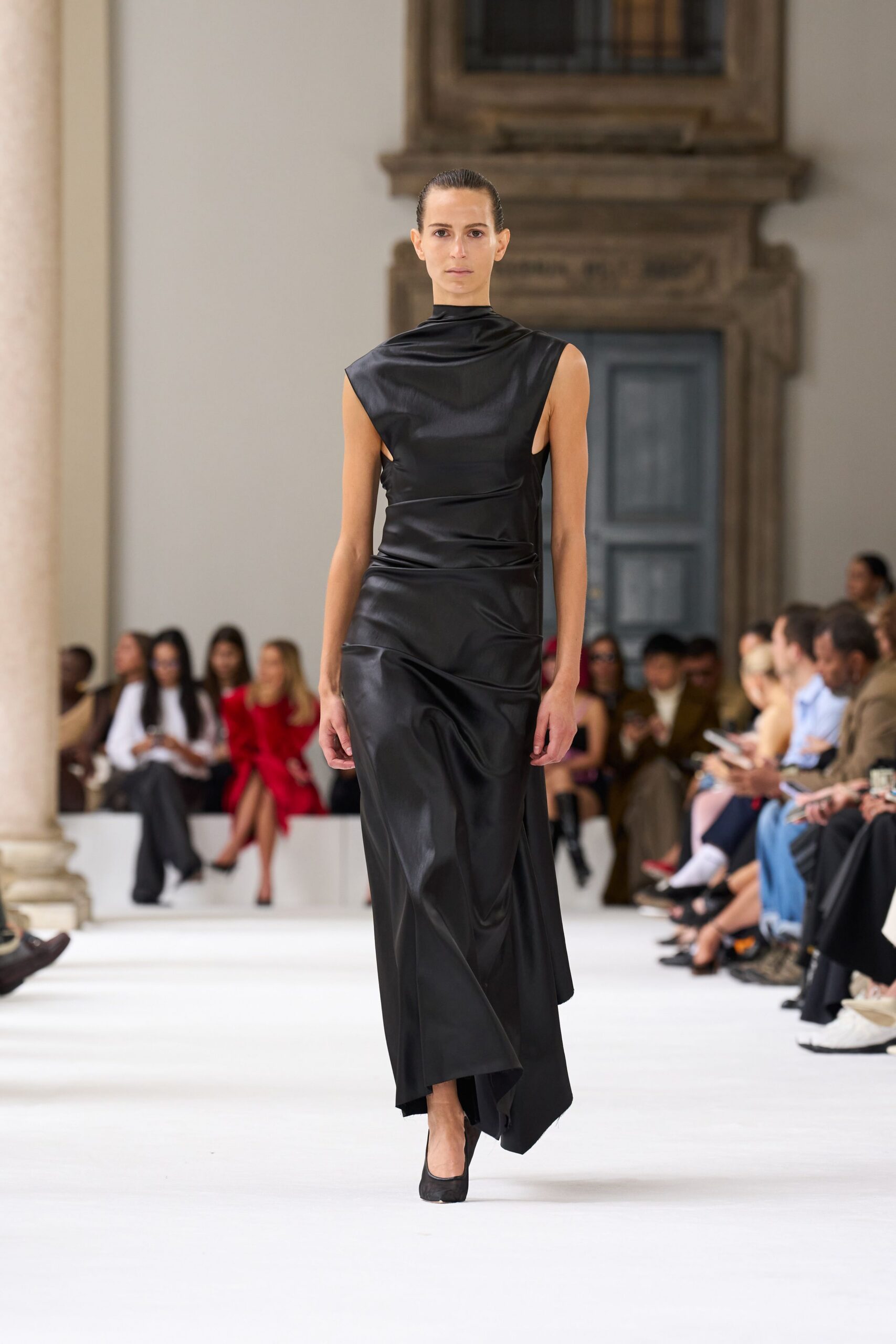 black silk sleeveless gown