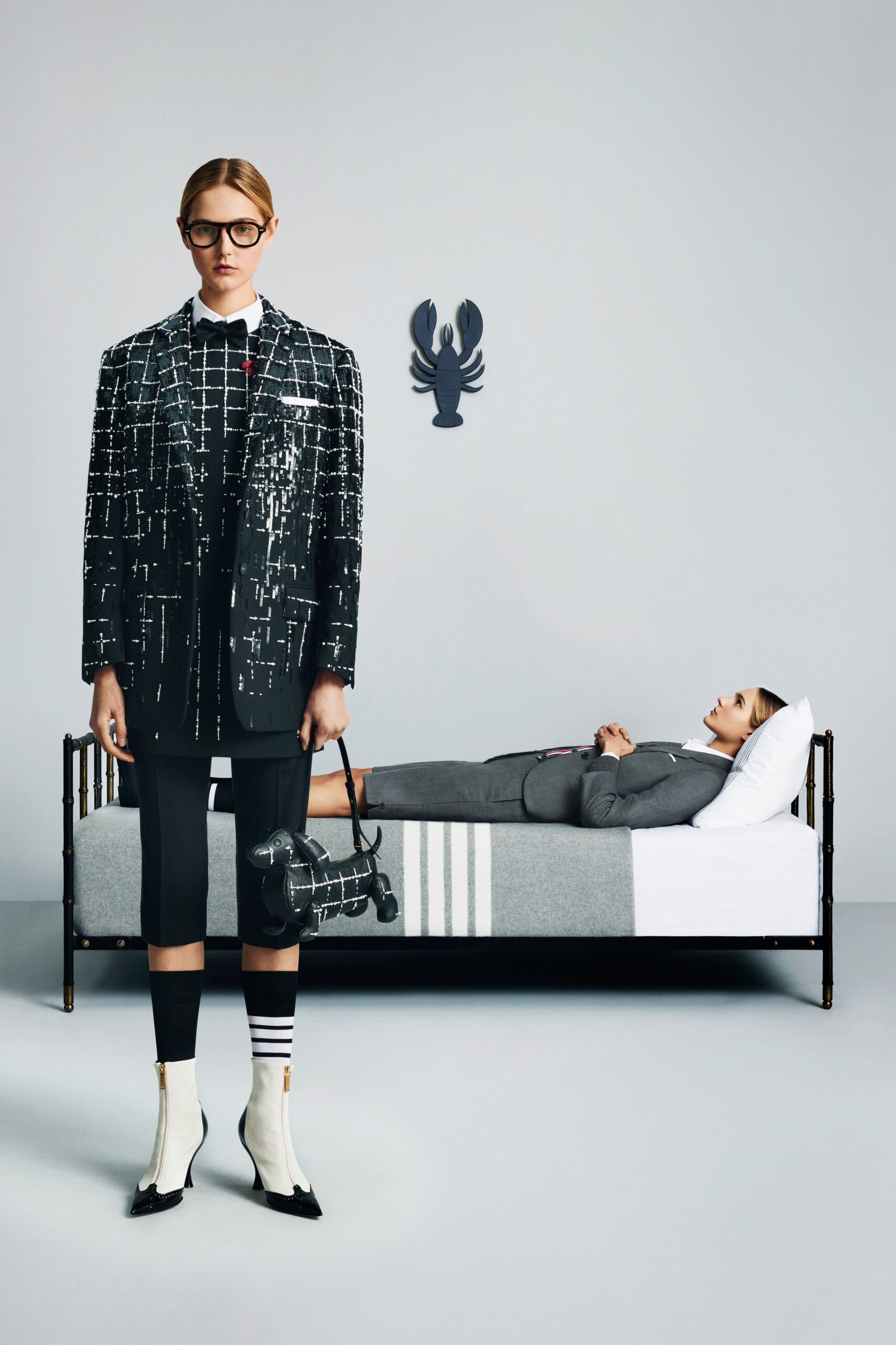 black cotton long-sleeve collared structured buttoned printed blazer