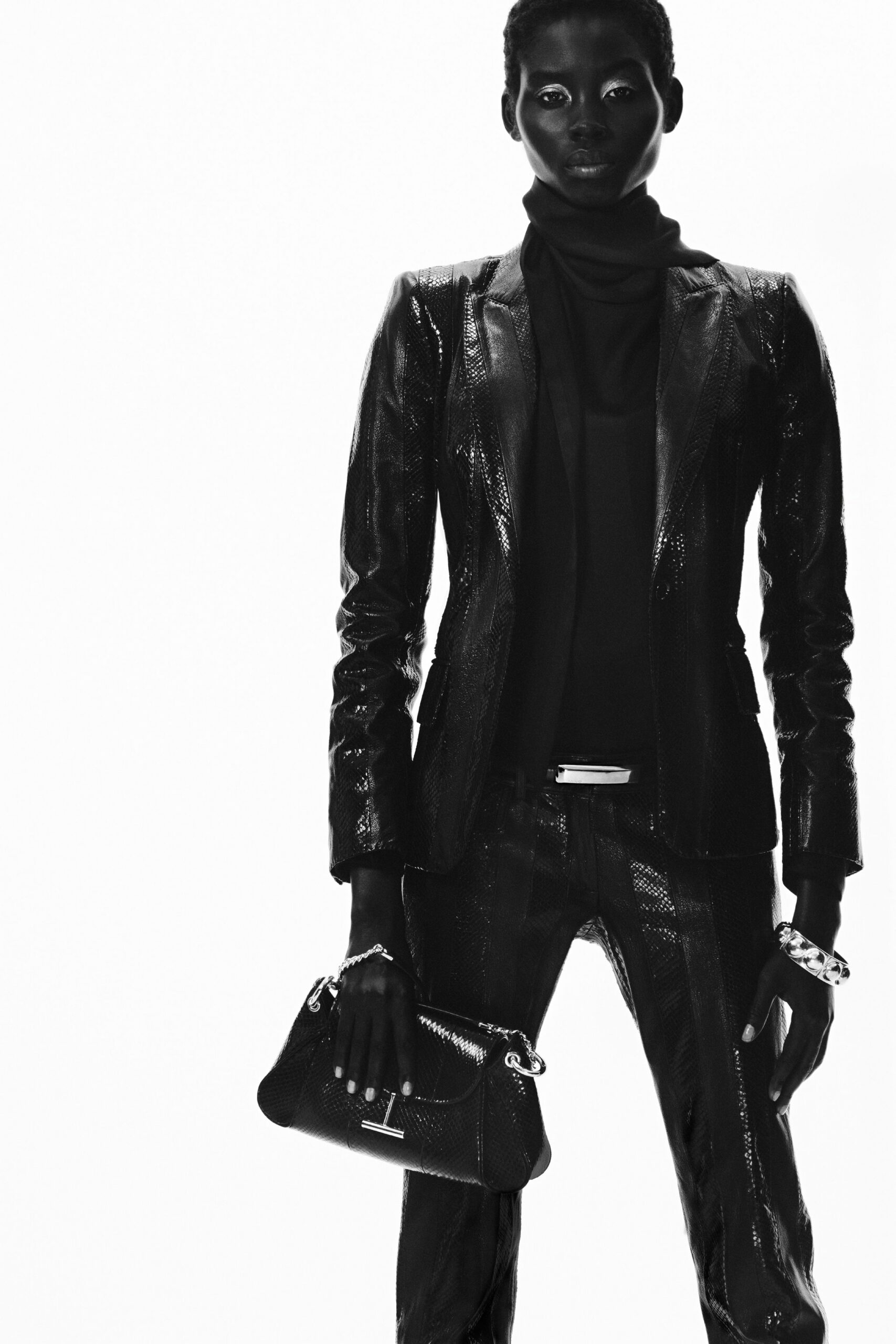 black leather slim straight-leg pants