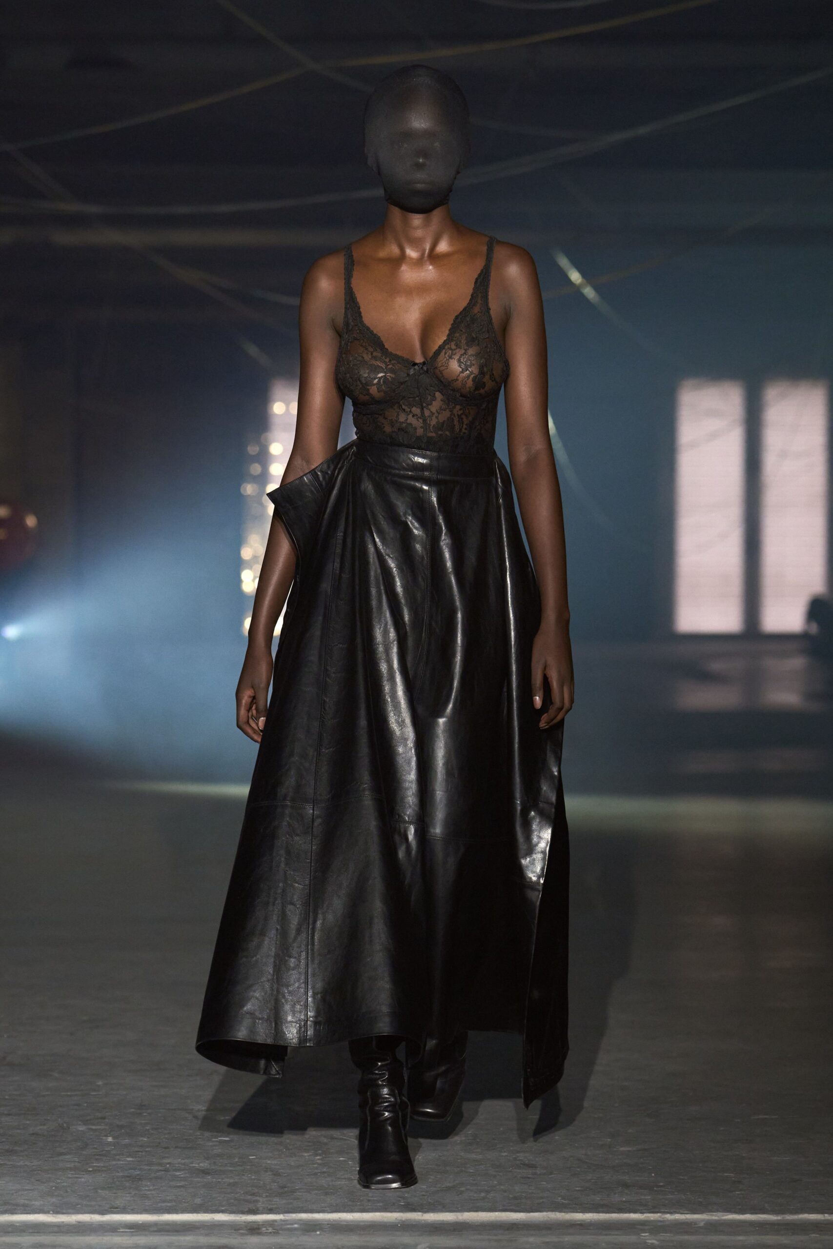 black leather sleeveless v-neck fitted pleated maxi dress