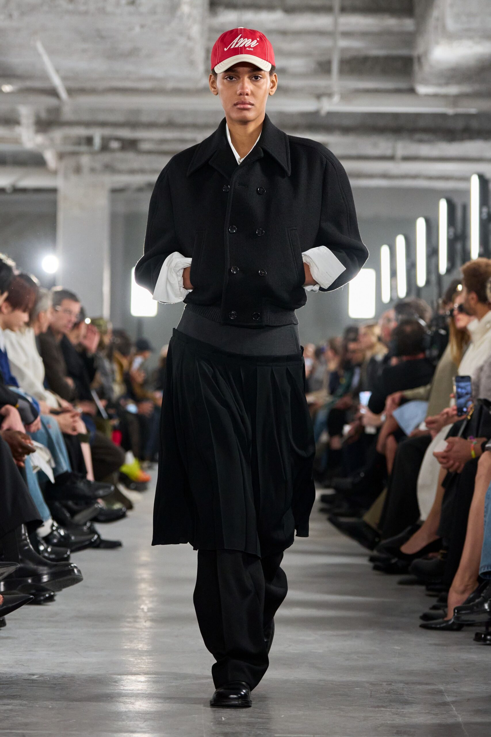 black wool long-sleeve collared structured buttoned jacket