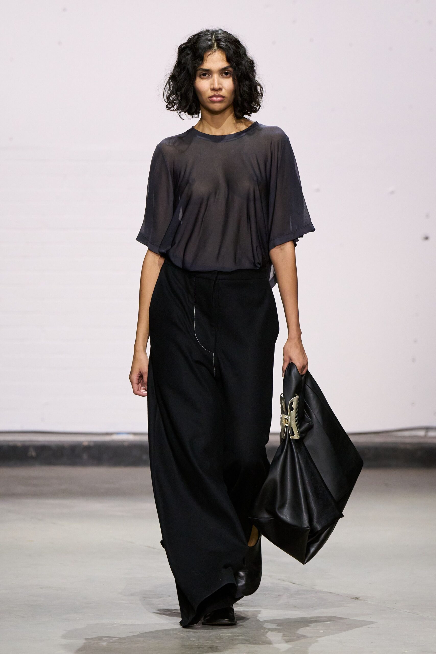 black silk short-sleeve v-neck relaxed sheer top