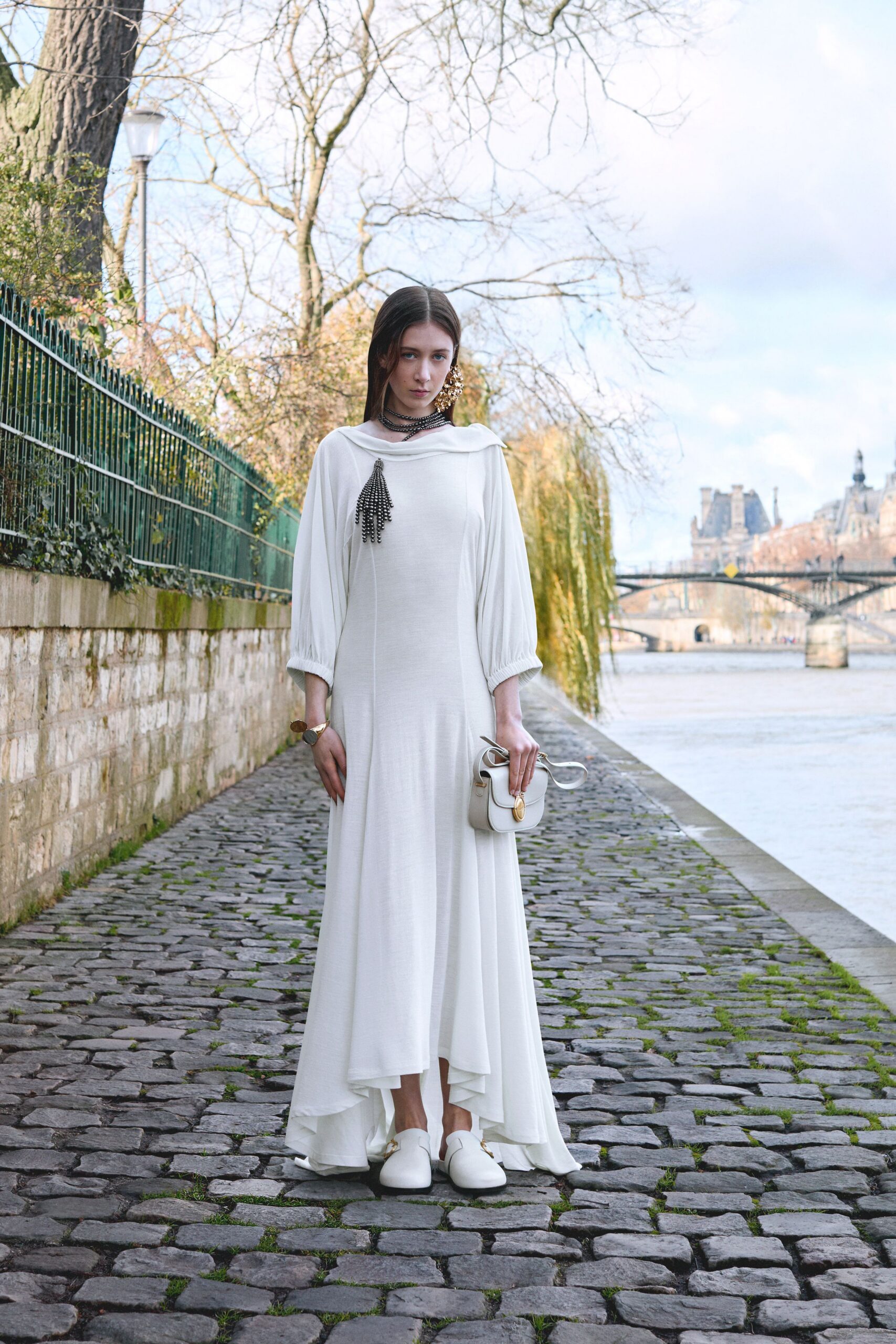white relaxed hooded gown
