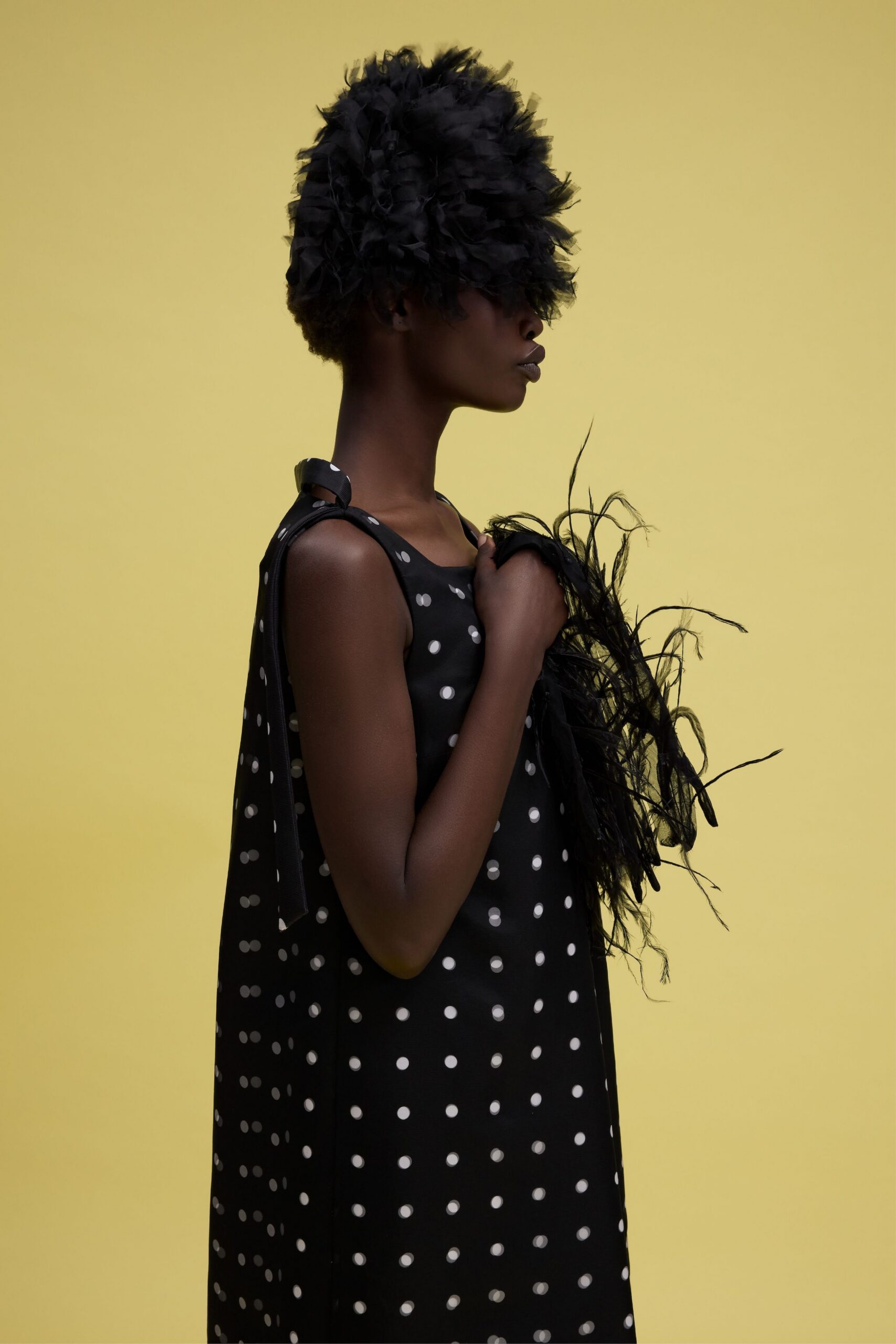 black and white polka-dot dress