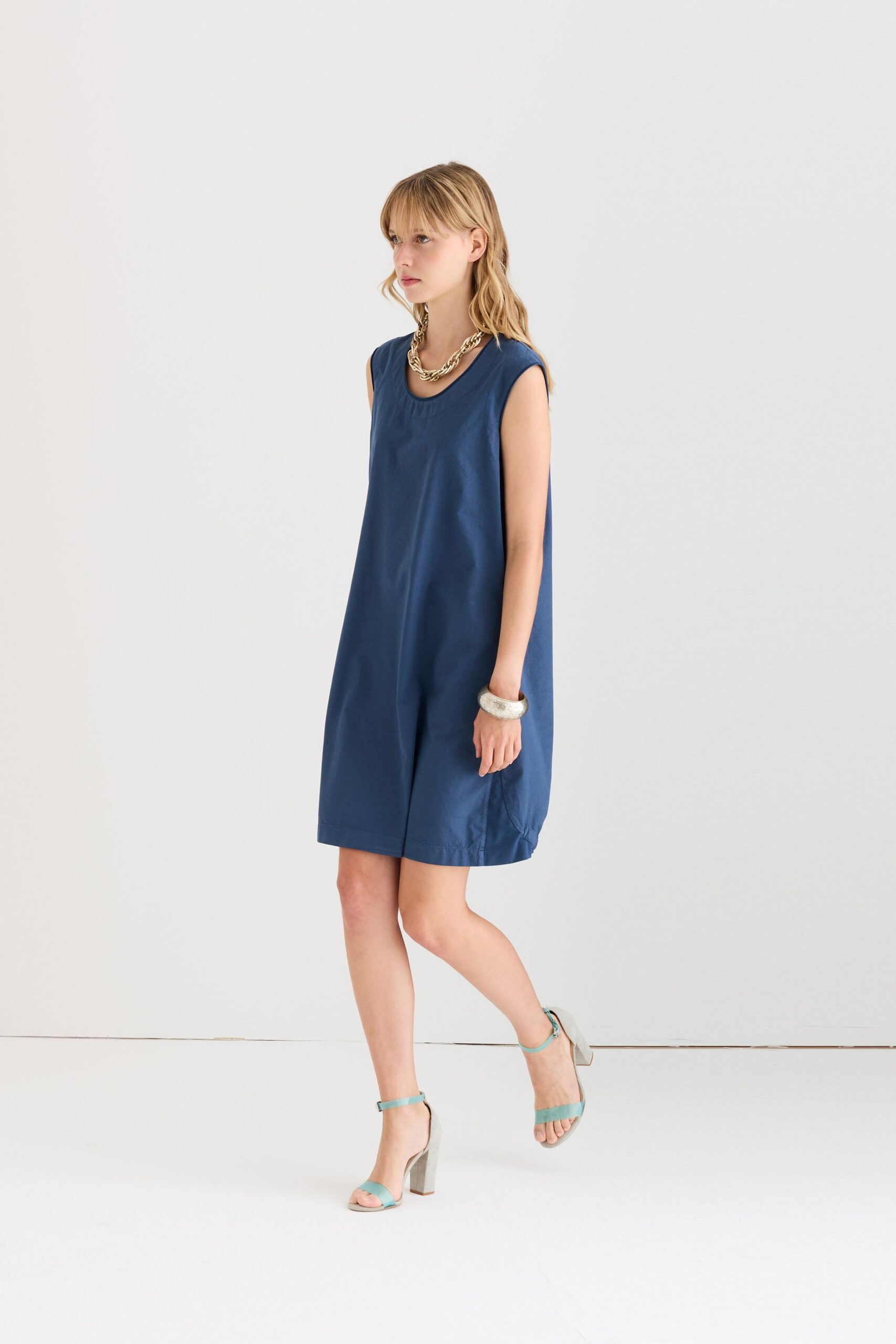 blue cotton sleeveless mini dress