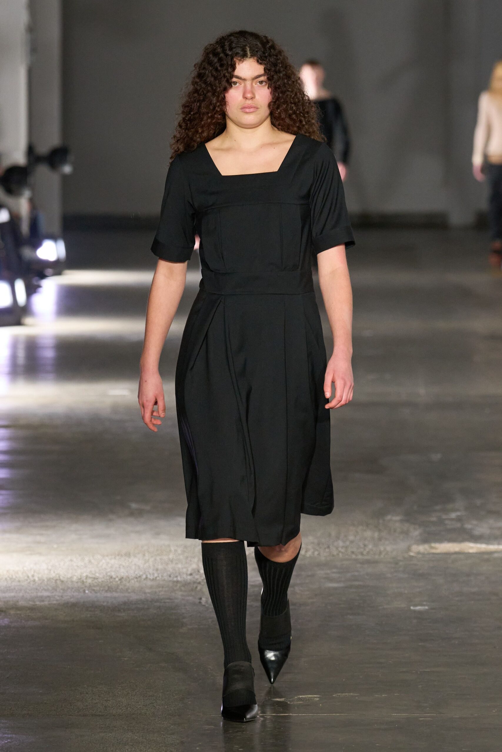 black midi dress with short sleeves