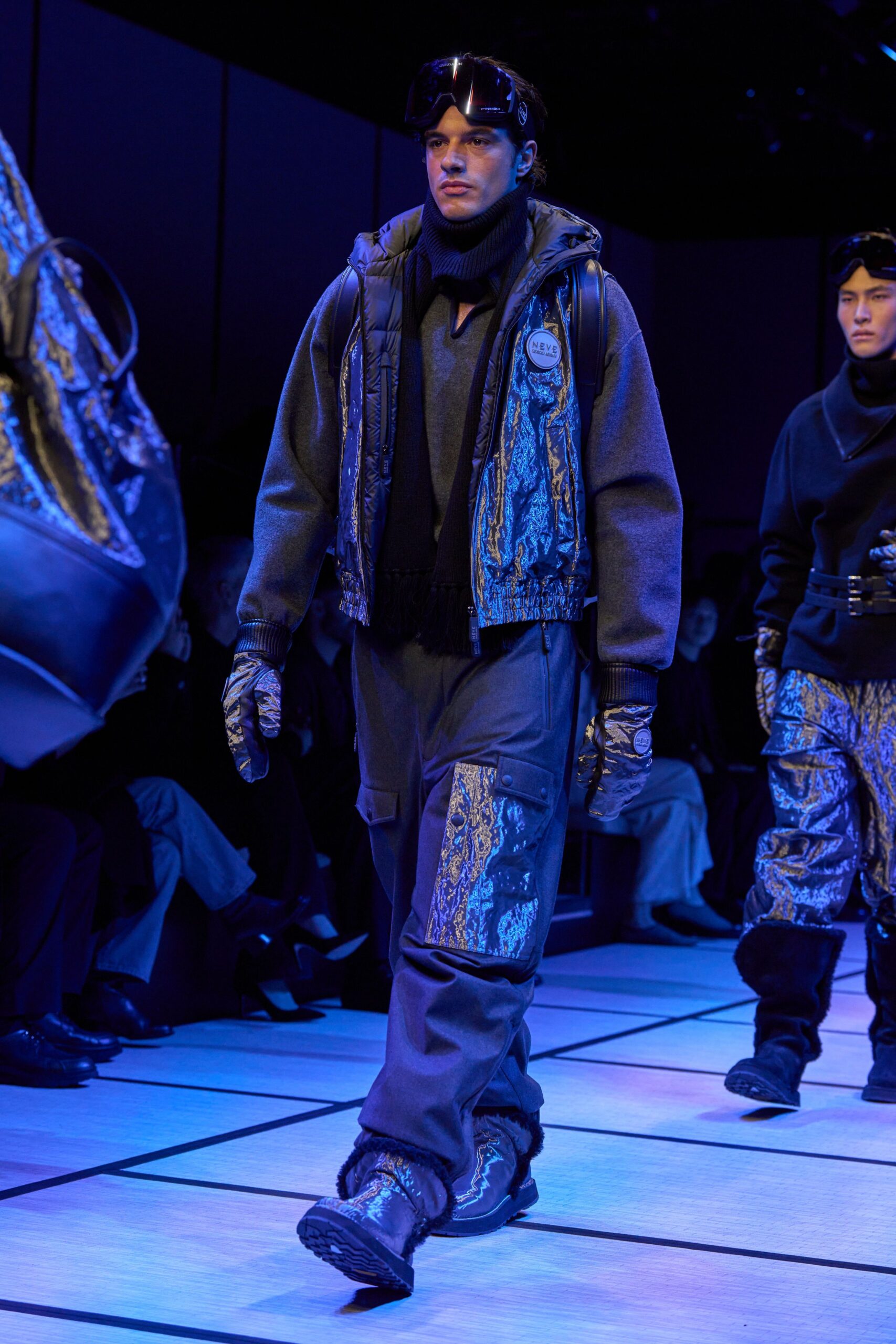 gray hoodie black cargo pants