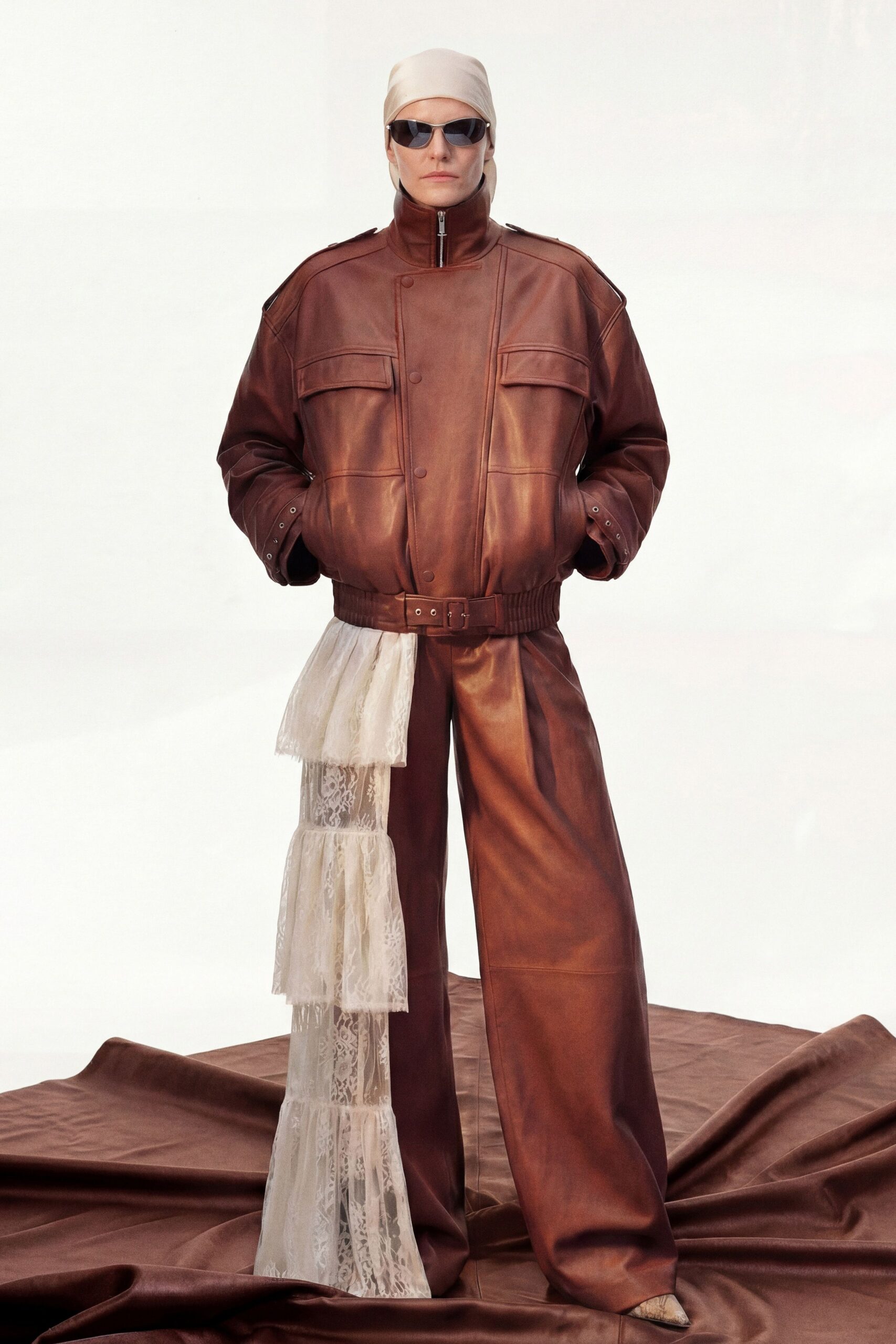 brown leather jacket and pants
