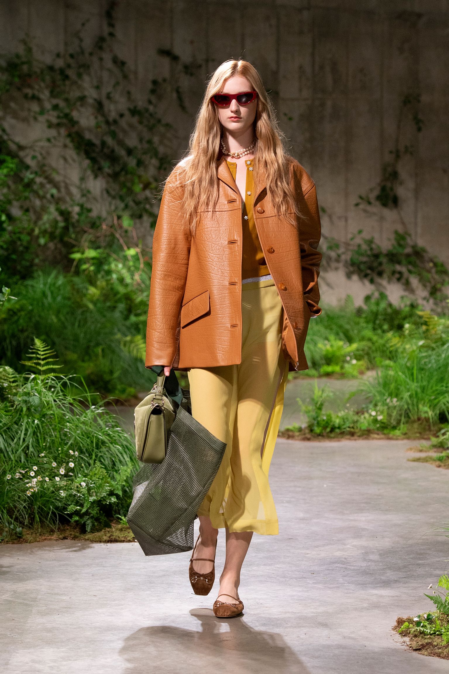 brown leather long-sleeve collared relaxed textured jacket