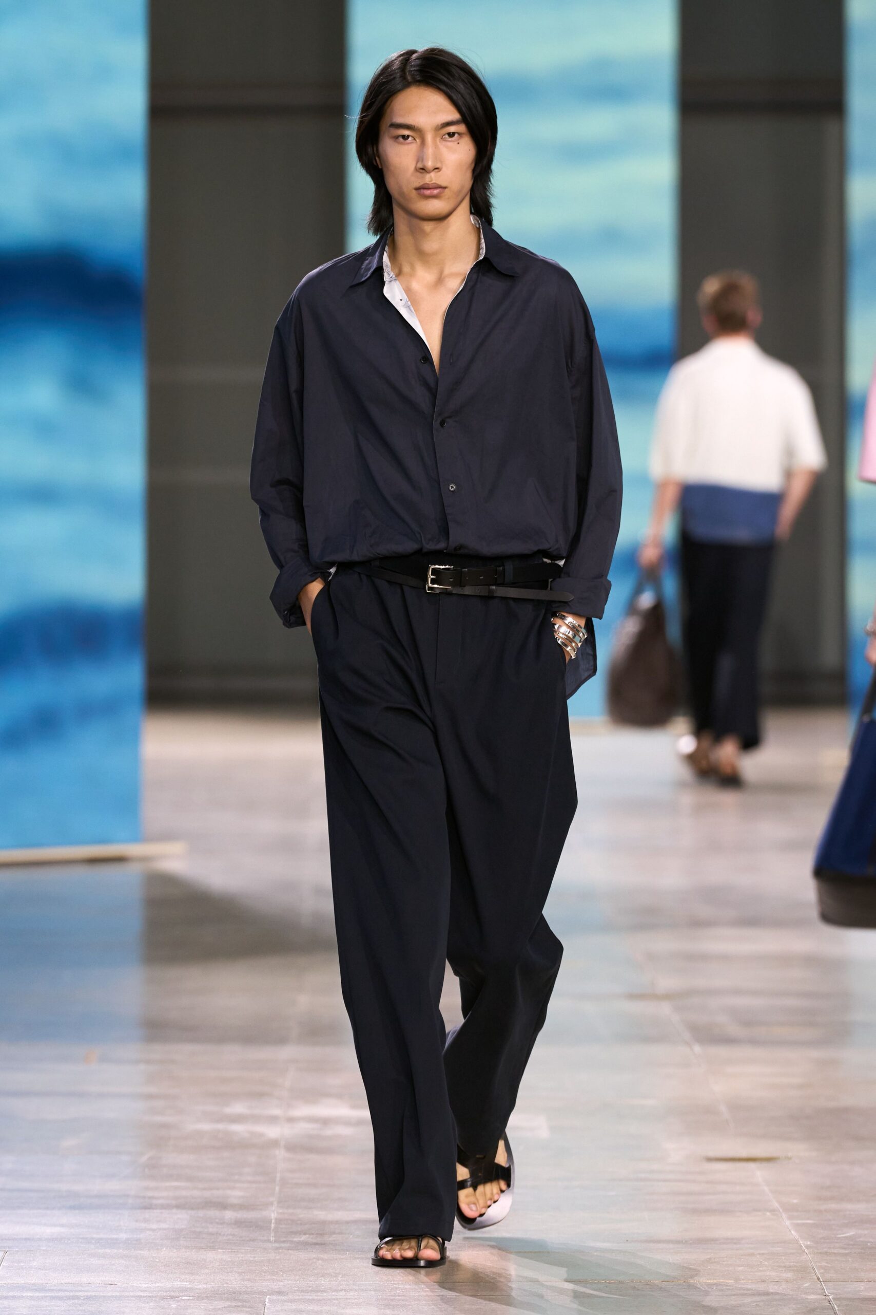 blue cotton relaxed high-waisted wide-leg pants