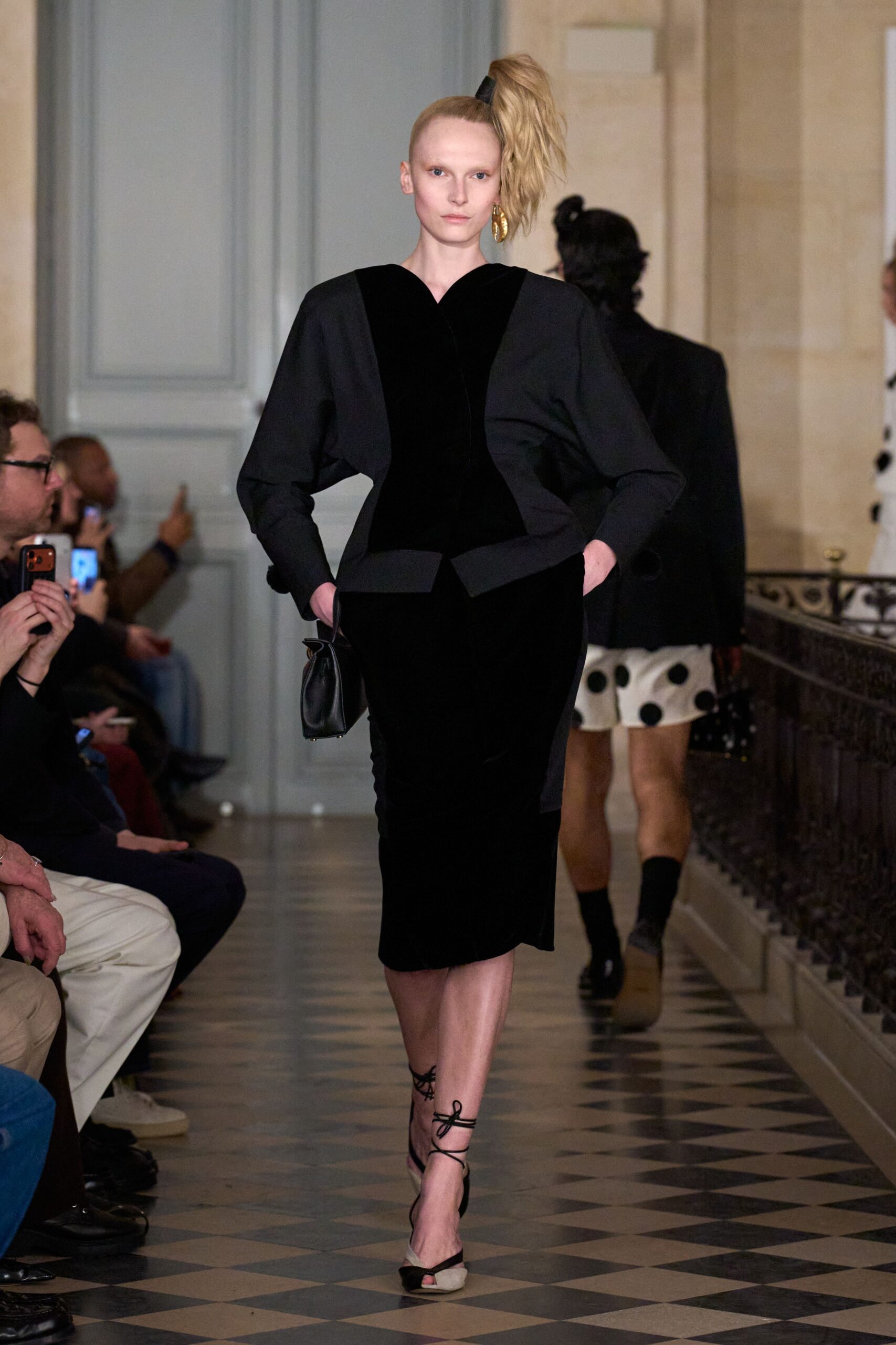black velvet fitted midi dress