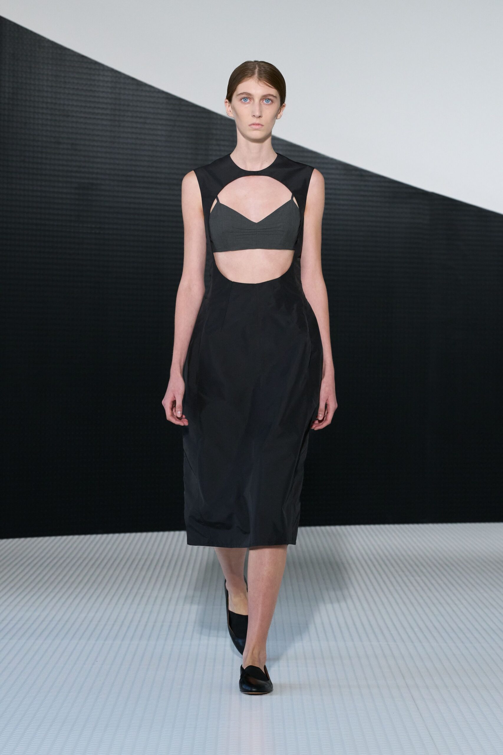 black fitted midi dress with cutouts