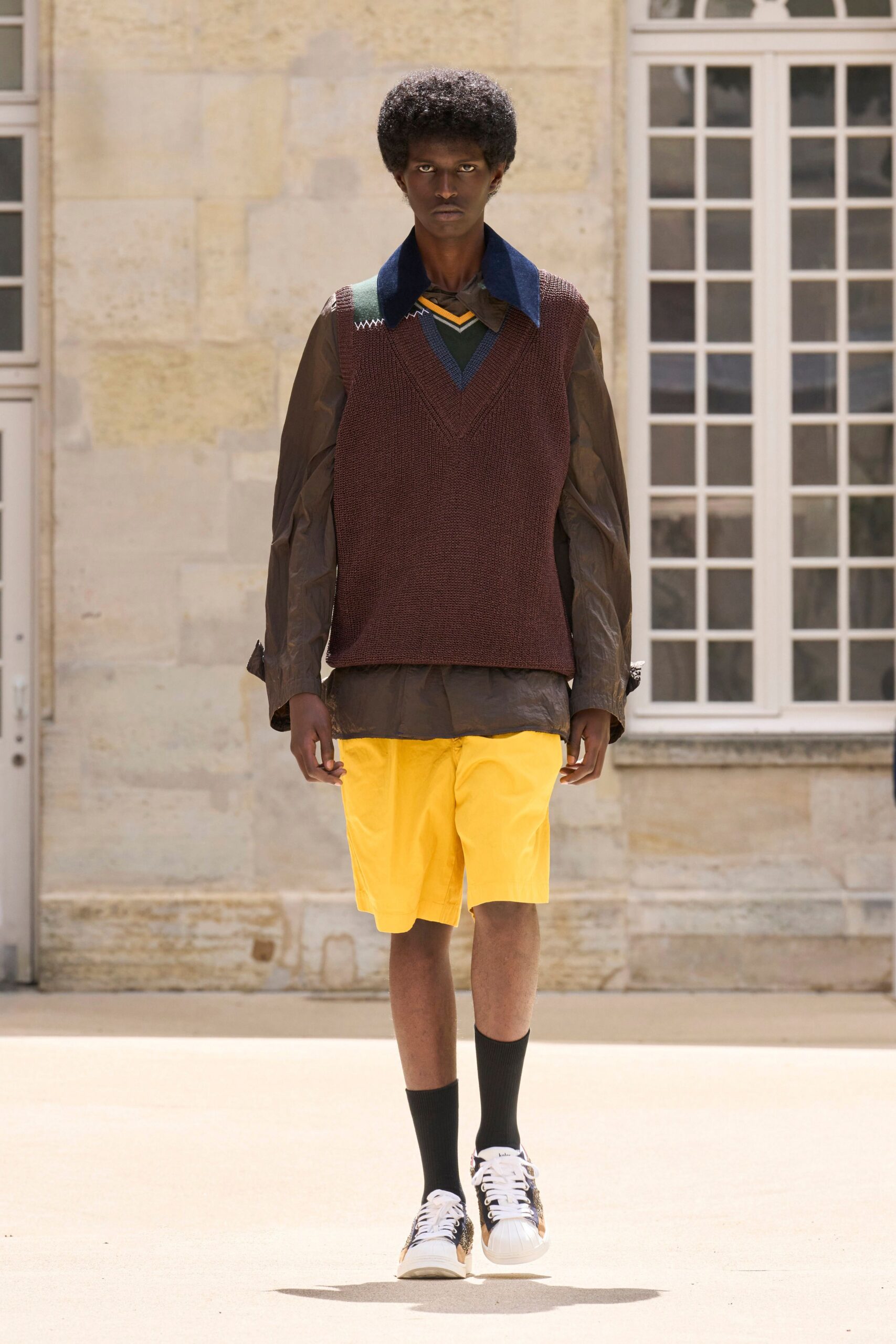 brown wool sweater with gray shirt