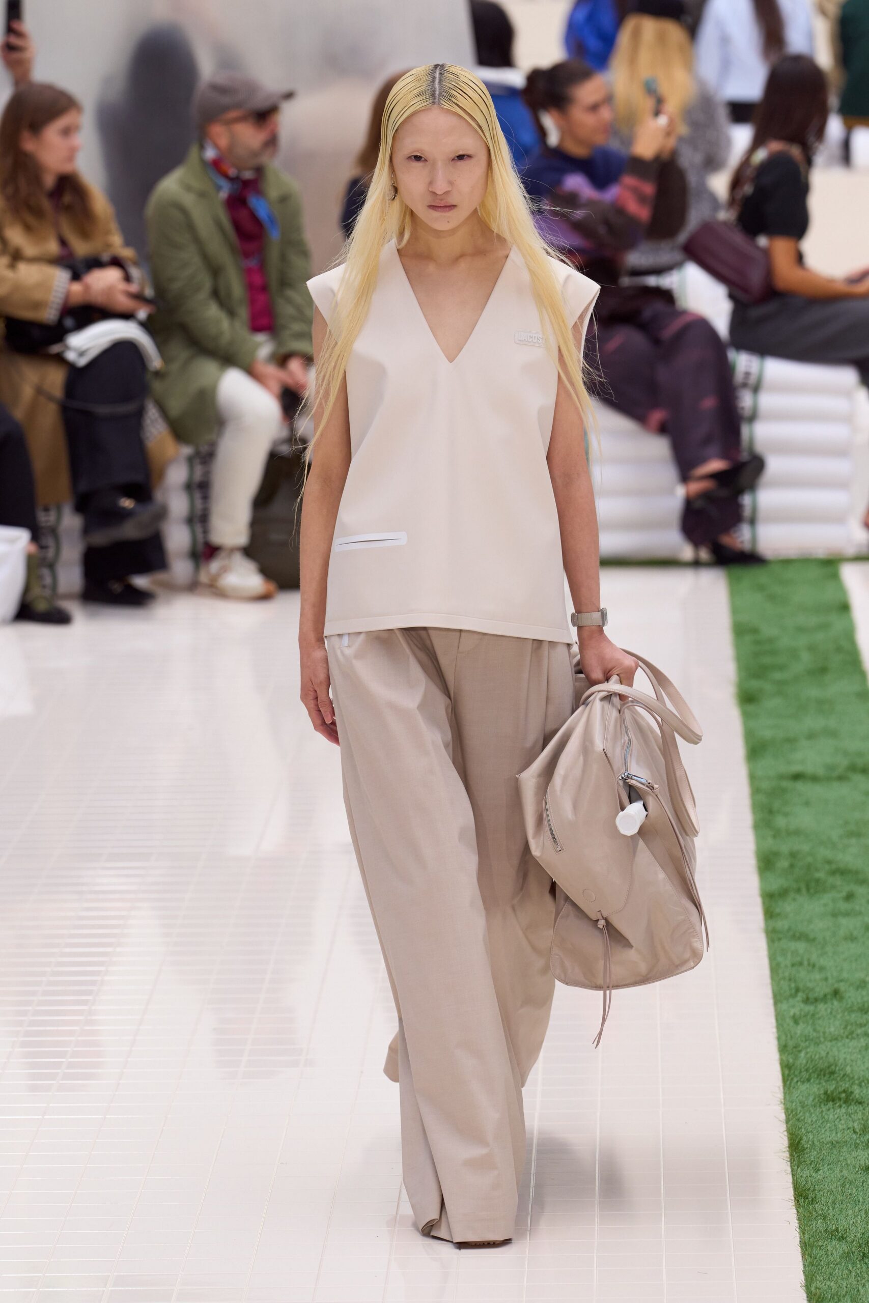 beige relaxed top and fitted pants