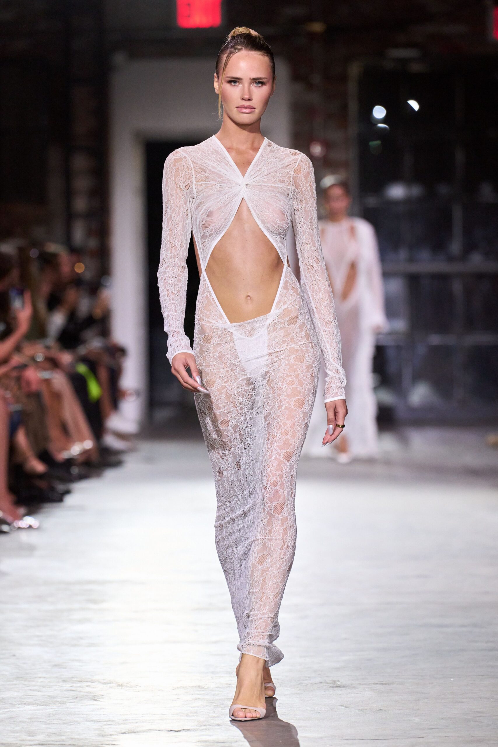 white lace fitted gown