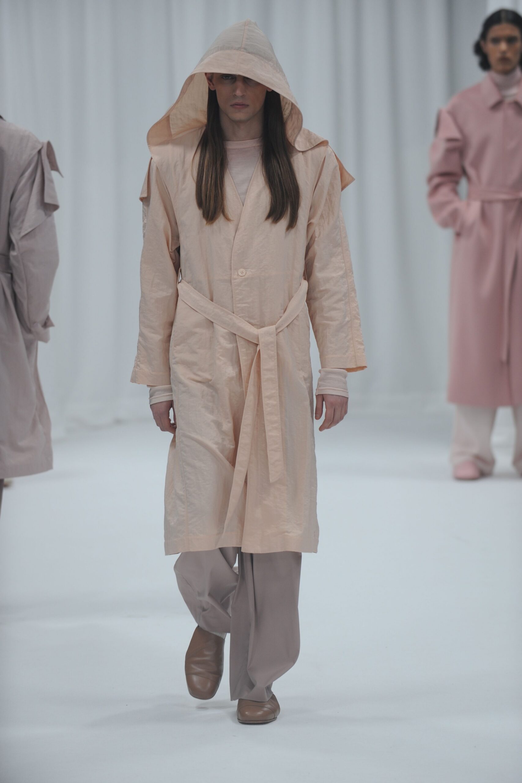 pink silk coat with hood