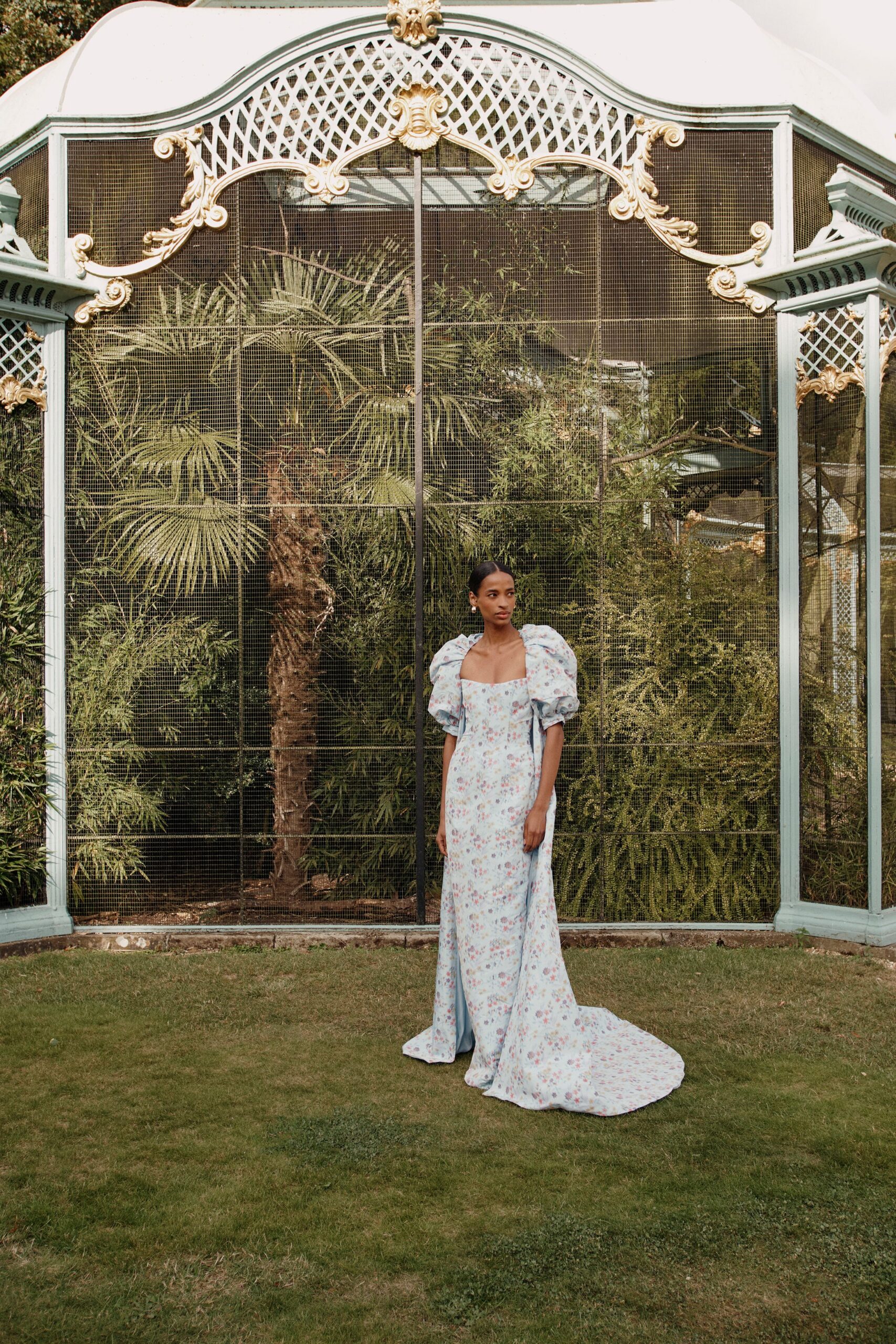 floral silk fitted gown