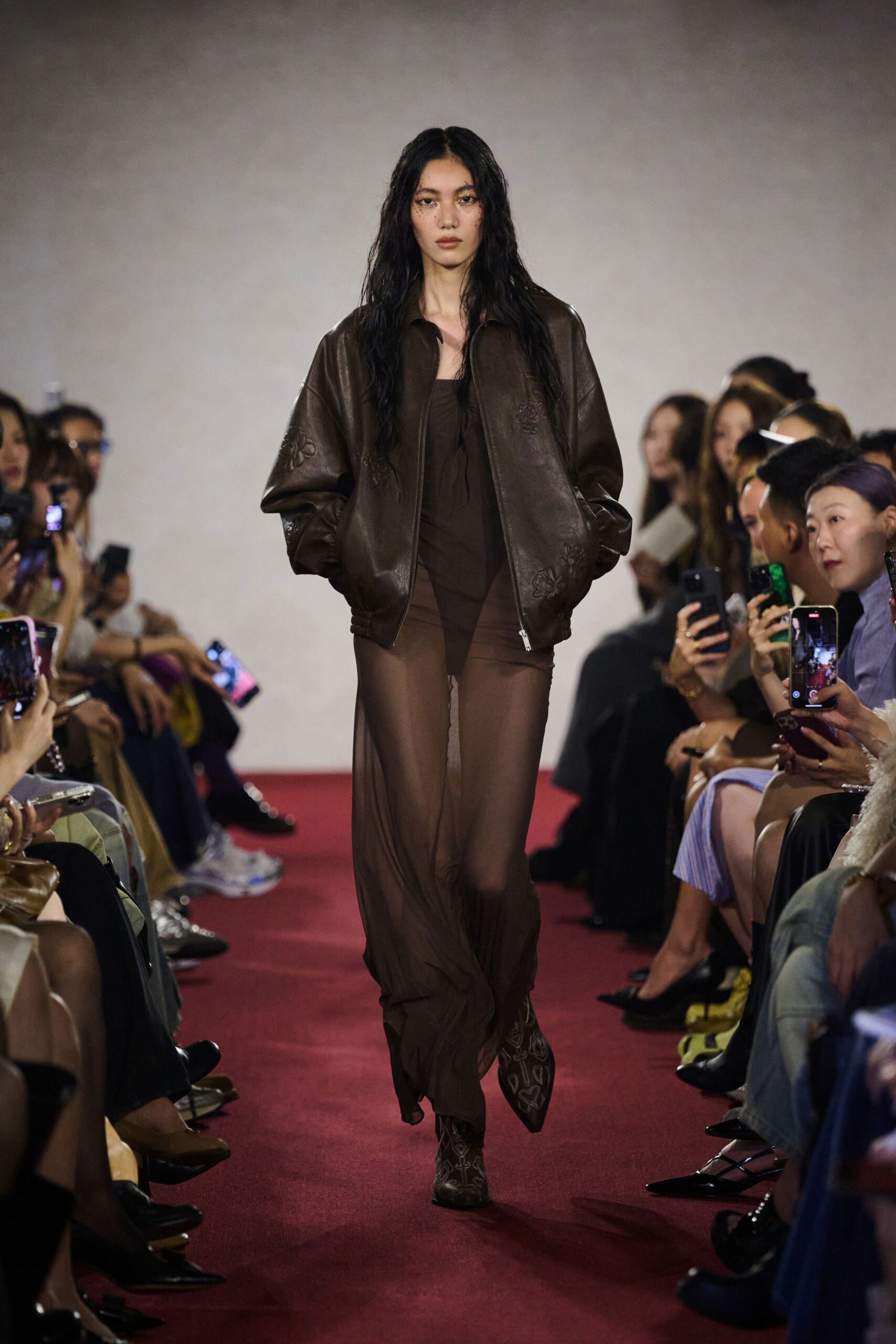 brown sleeveless v-neck fitted sheer maxi dress