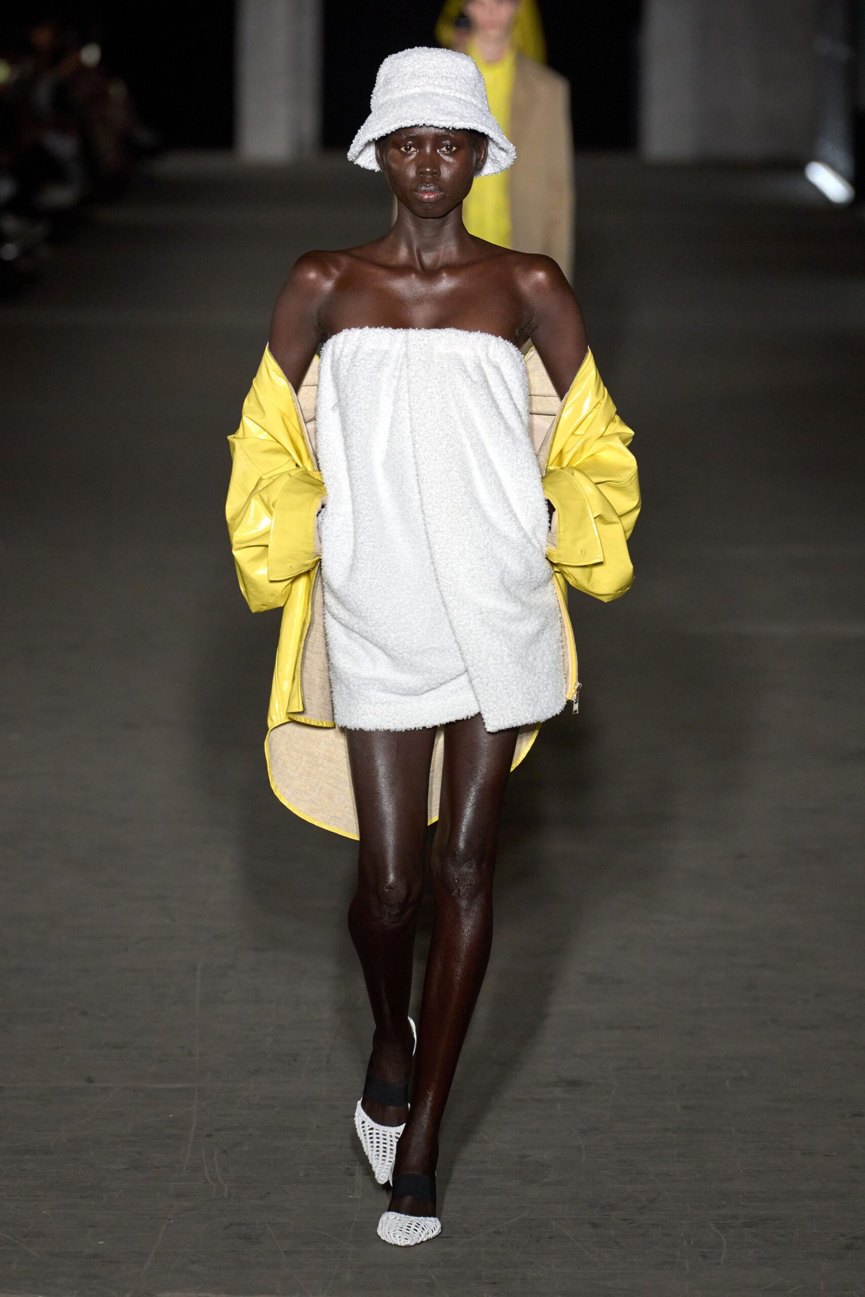 yellow vinyl long-sleeve oversized coat