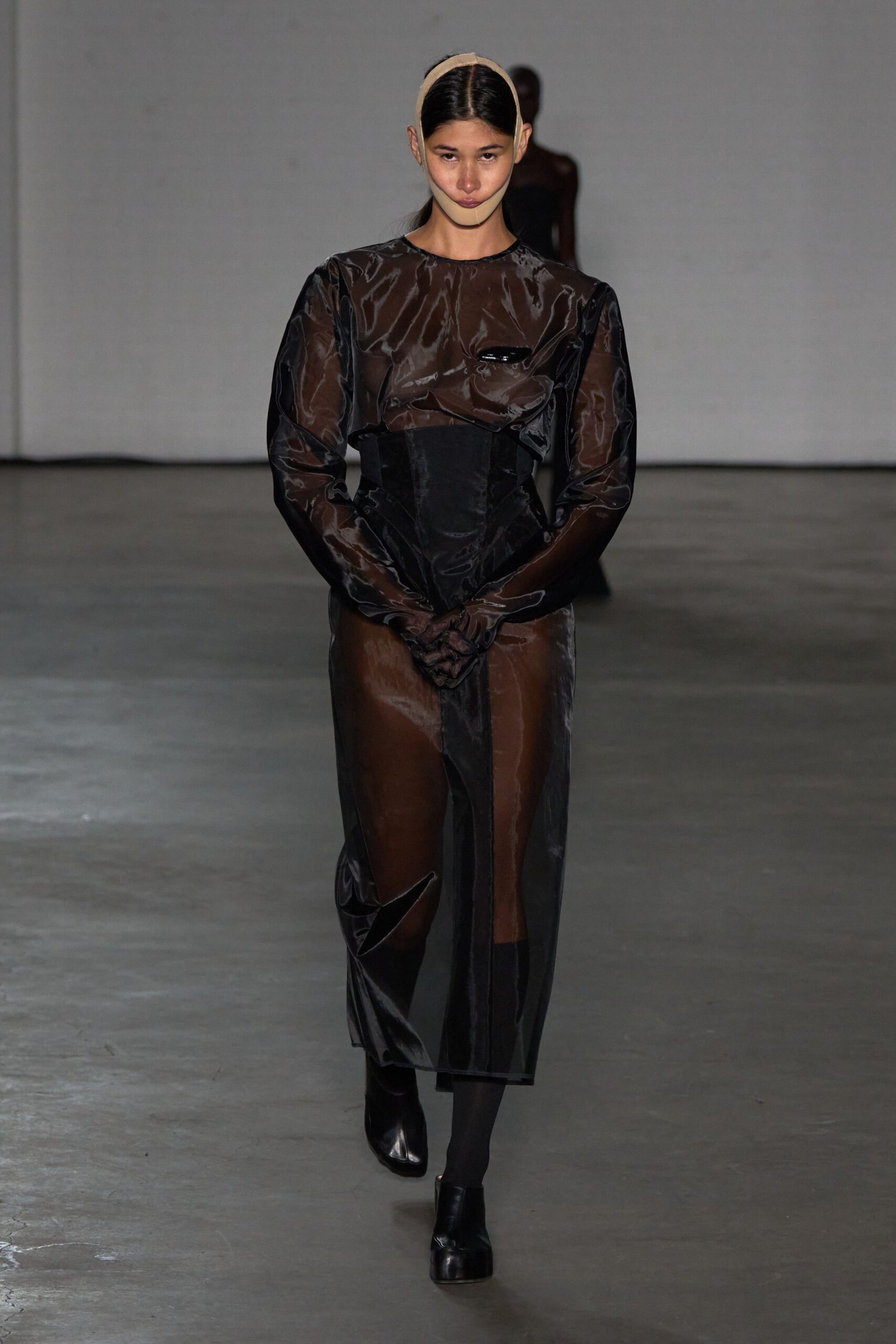 black sheer midi dress with gloves